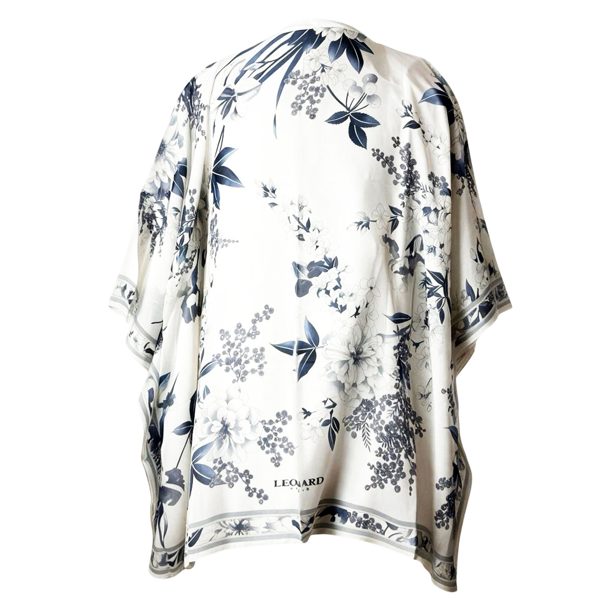 Leonard Paris Kaftan White Blue Floral - Chiffon Silk Luxury Resort Wear