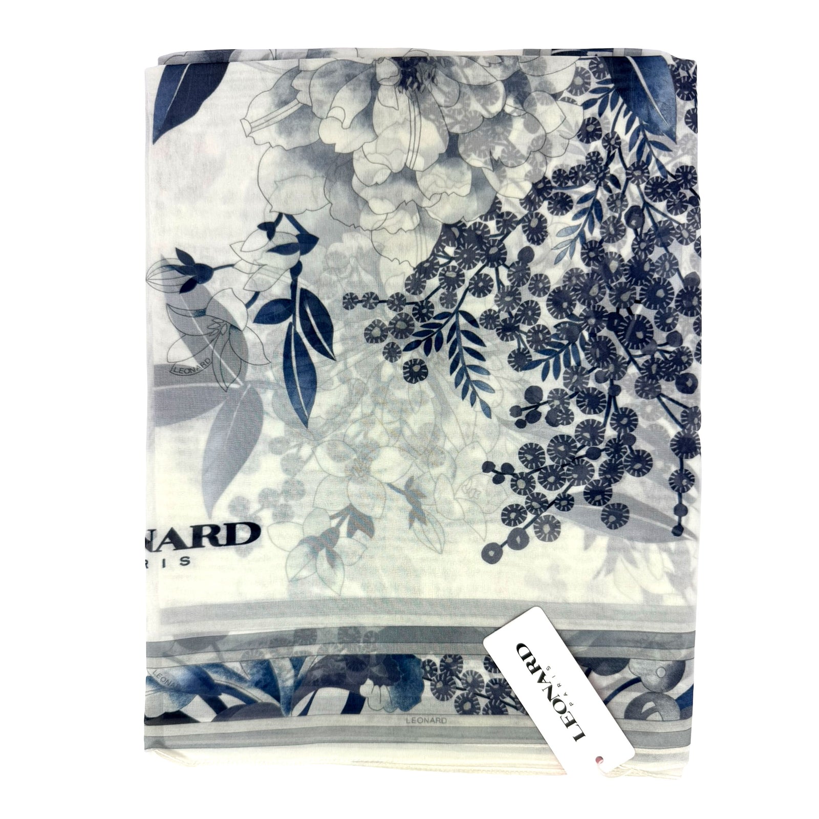 Leonard Paris Kaftan White Blue Floral - Chiffon Silk Luxury Resort Wear