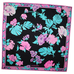 LEONARD スカーフ Leonard Scarf Black Pink Aqua Blue Floral - Large Square