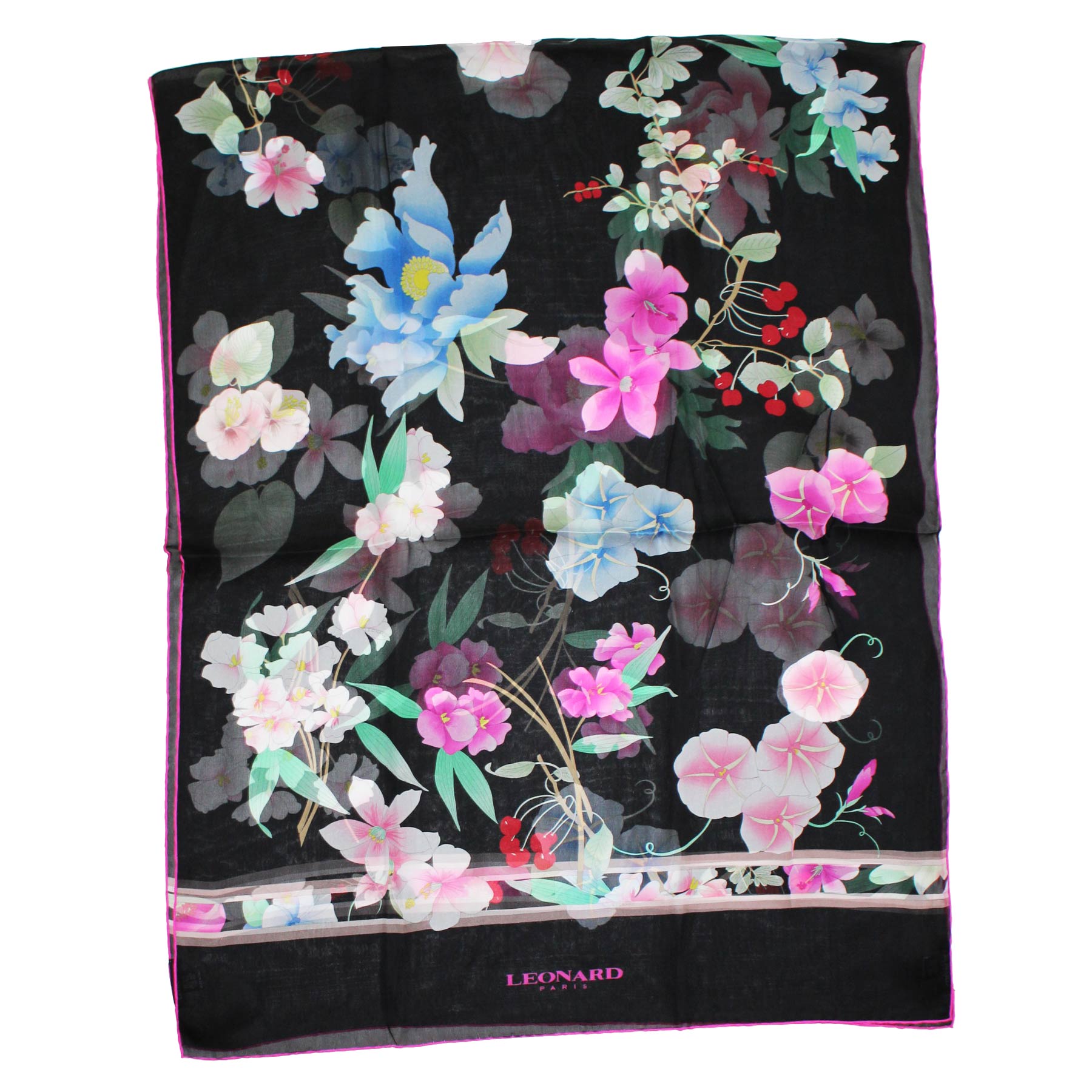 Leonard Paris Scarf Black Pink Floral -