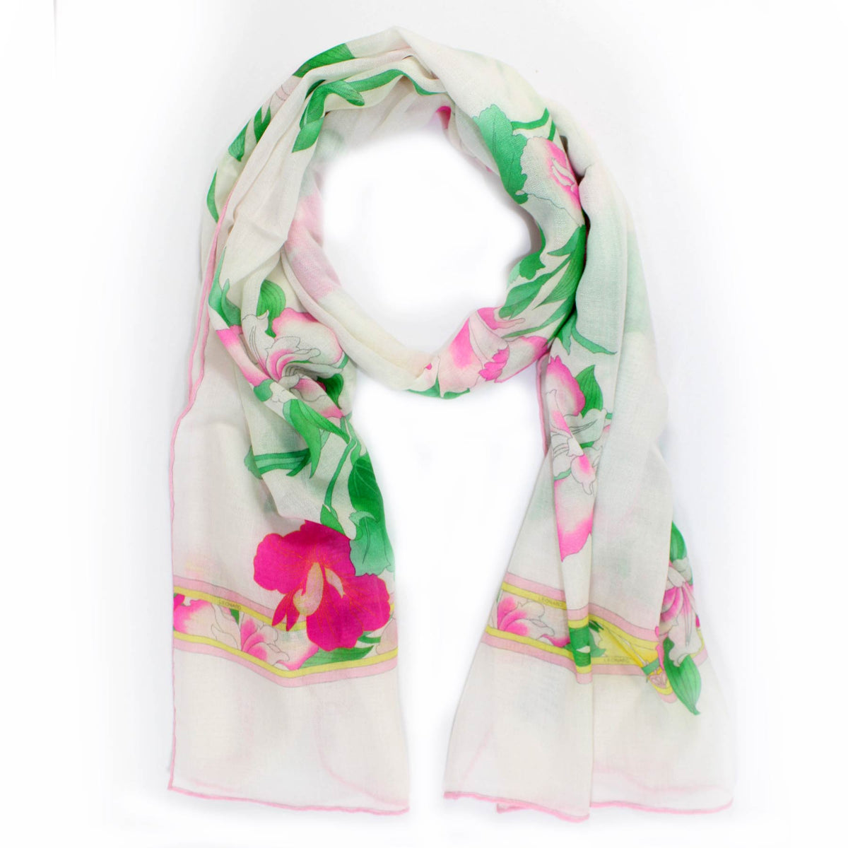 Leonard Paris Scarf White Pink Floral Design 