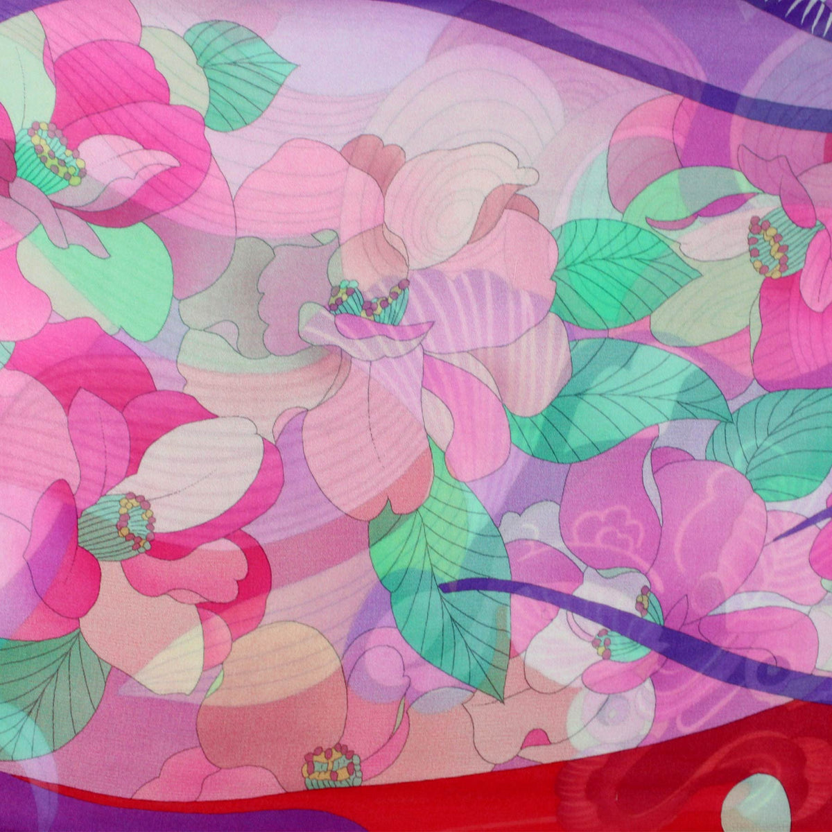 Leonard Paris Scarf Red Floral Design - Chiffon Silk Shawl