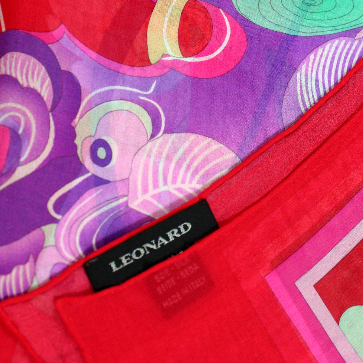 Leonard Paris Scarf Red Pink Green Floral Design - Chiffon Silk Shawl SALE