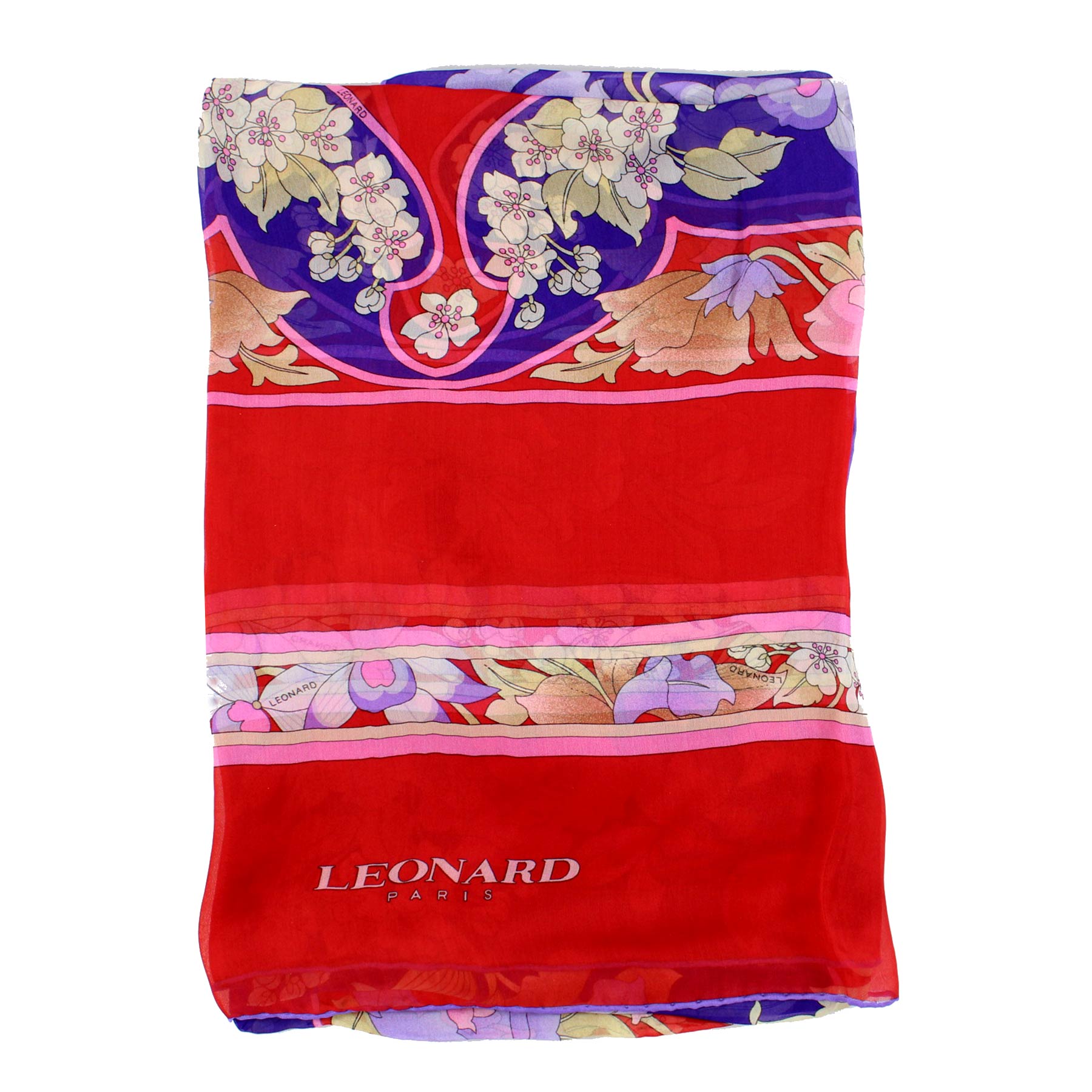 Leonard Paris Scarf Red Floral - Chiffon Silk Shawl