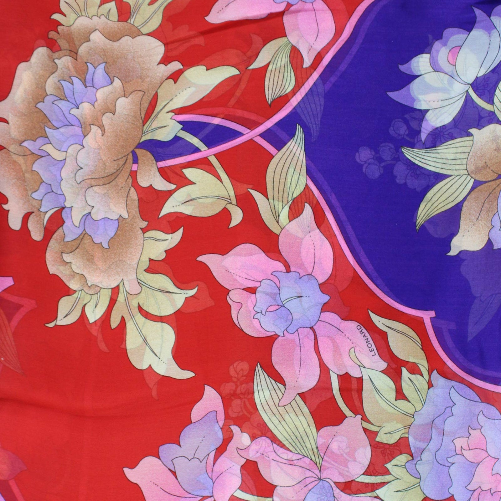 Leonard Paris Scarf Red Floral - Chiffon Silk Shawl