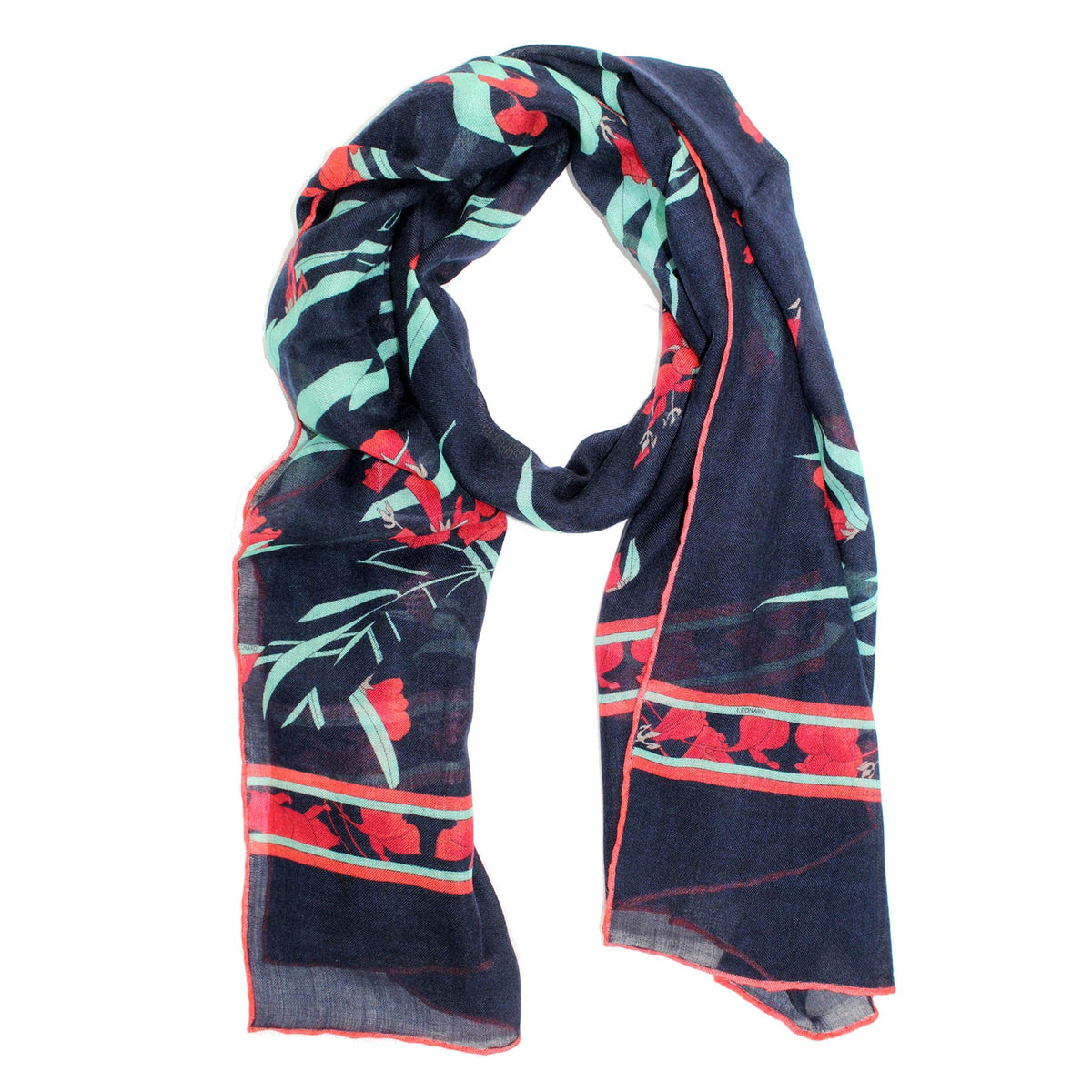 Leonard Scarf Black Green Orange Floral - Cashmere Silk Shawl FINAL SALE