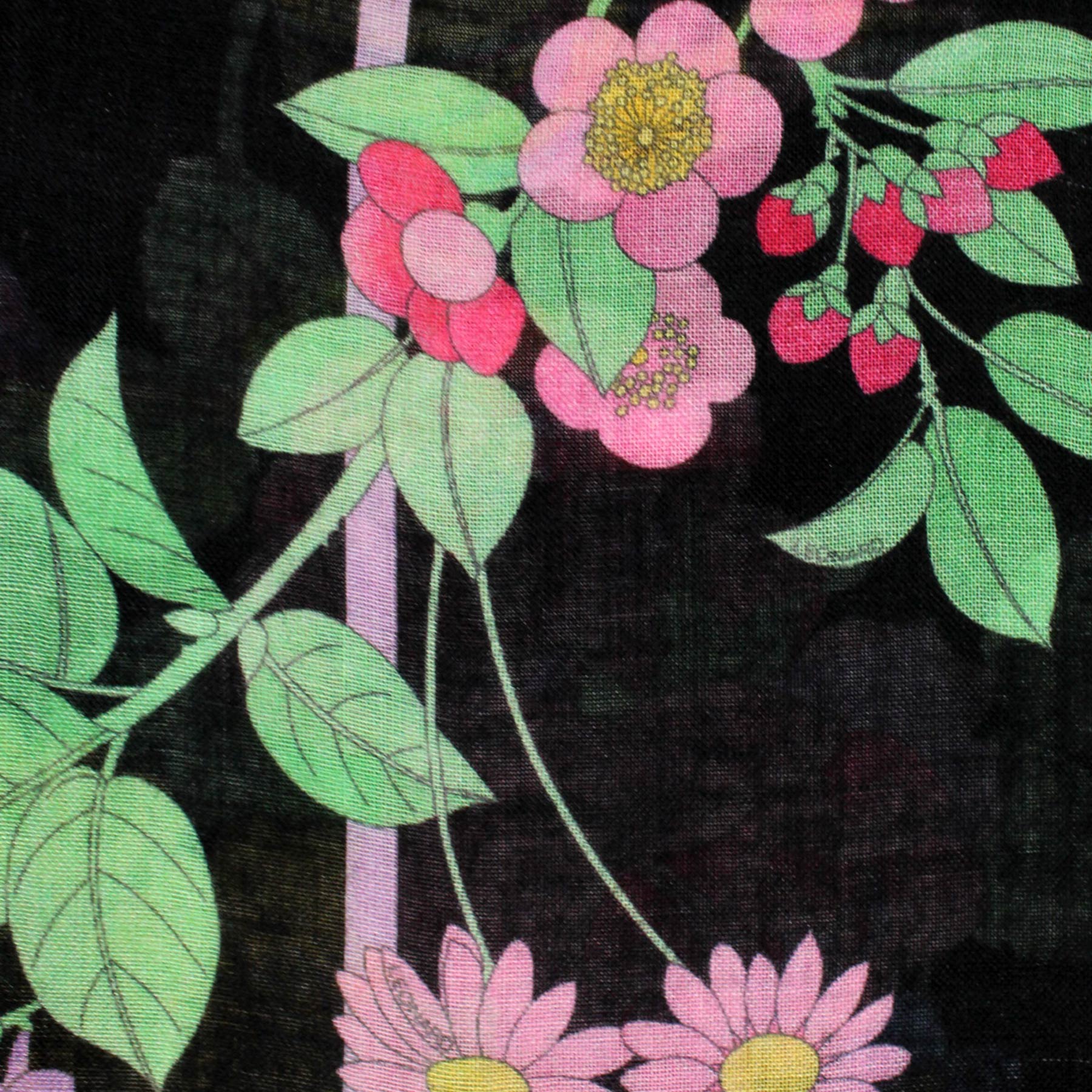 Leonard Paris Scarf Black Pink Blue Floral - Cashmere Silk Shawl
