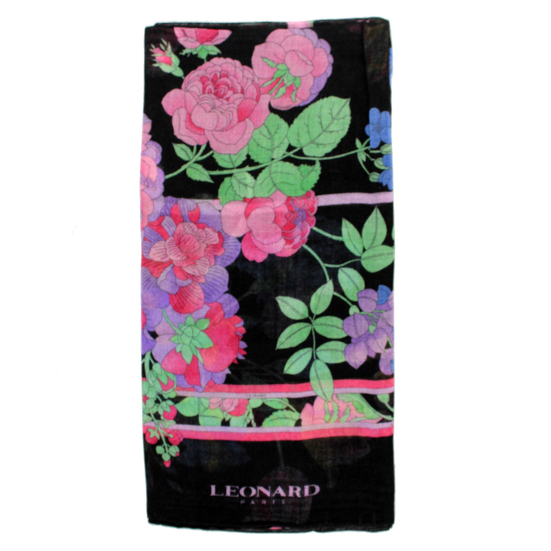 Leonard Paris Scarf Black Pink Blue Floral - Cashmere Silk Shawl