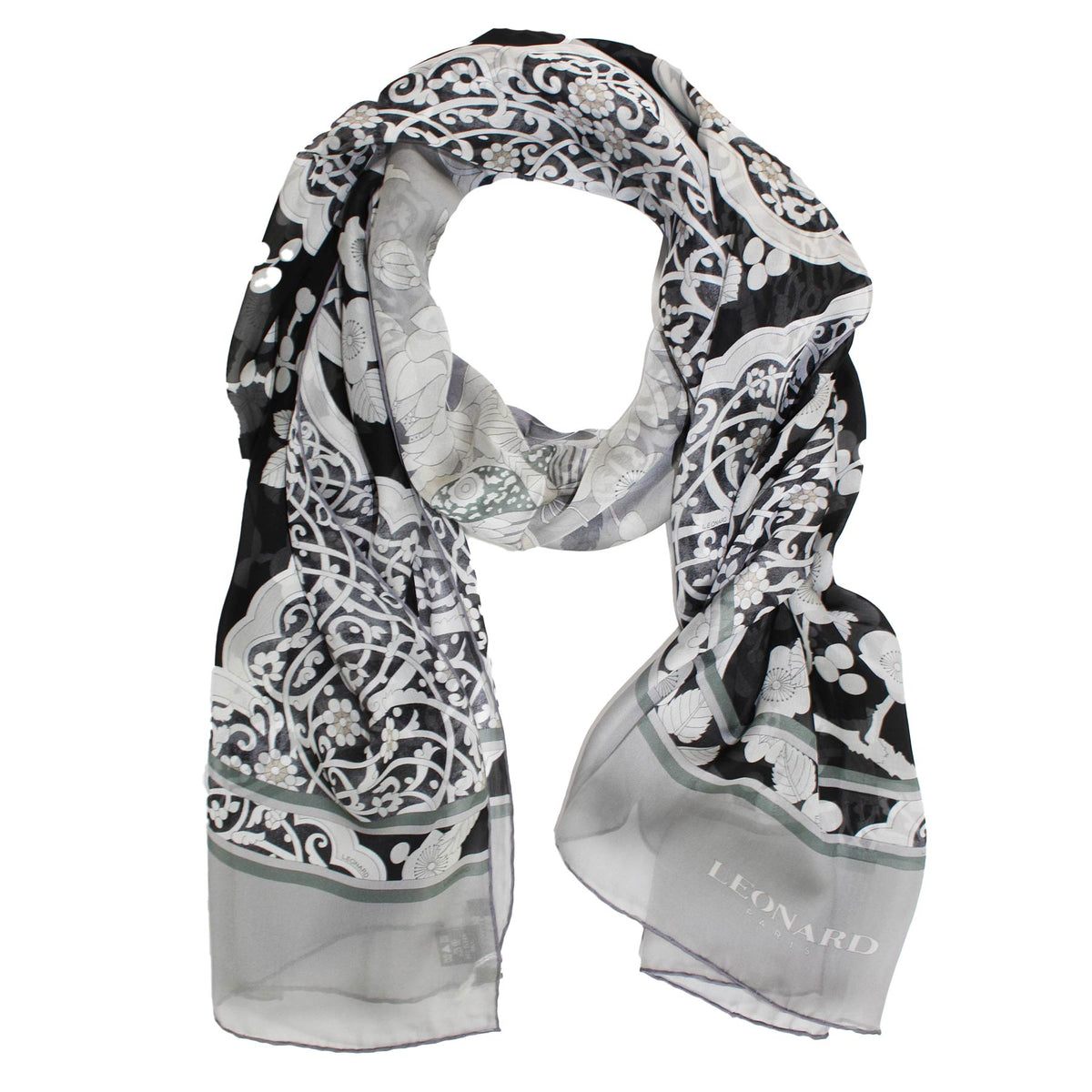 Sale Leonard Scarf Black Gray Floral