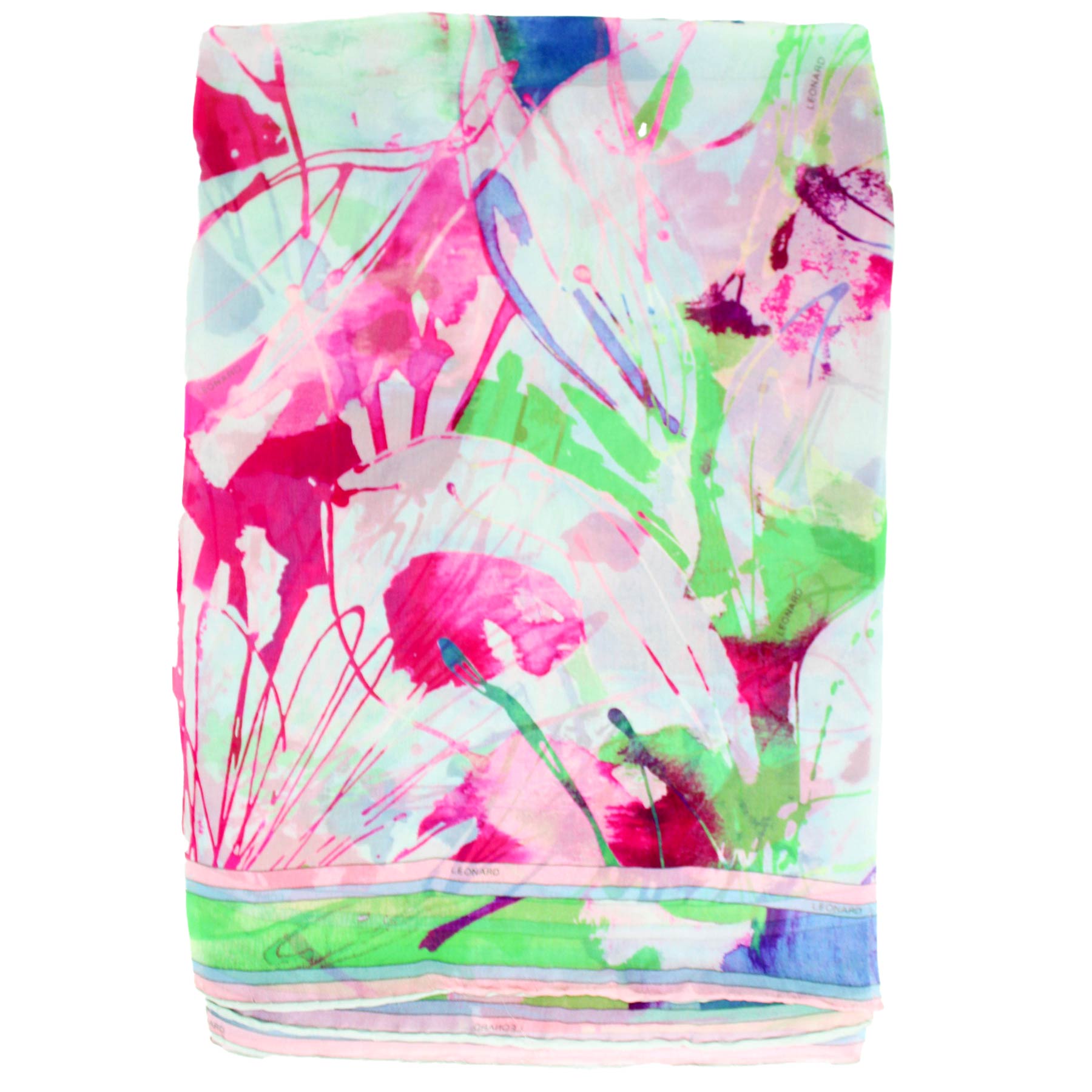 Leonard Paris Scarf Pink Watercolors - Large Square Chiffon Silk Wrap