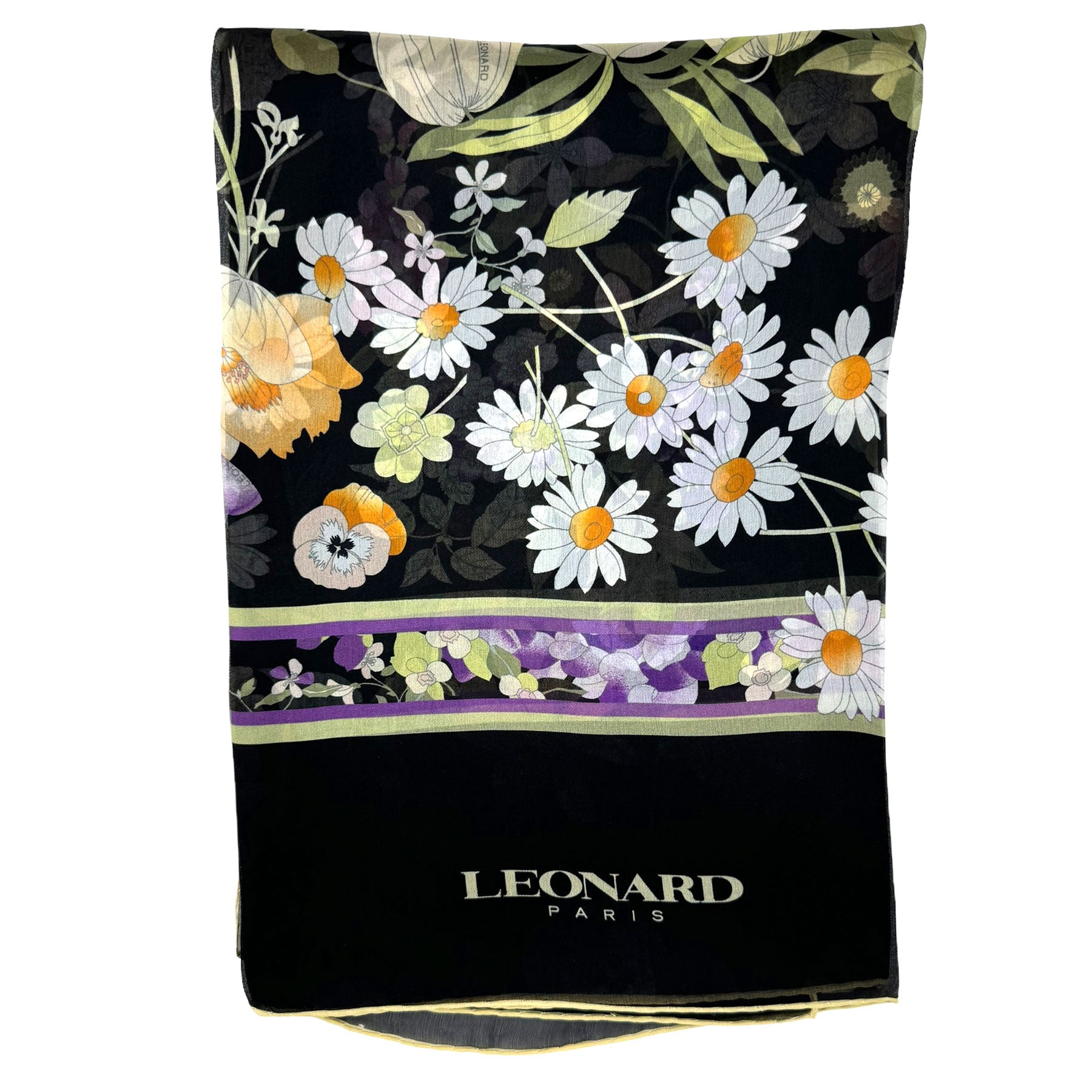 Leonard Paris Scarf Yellow Green Purple Floral 