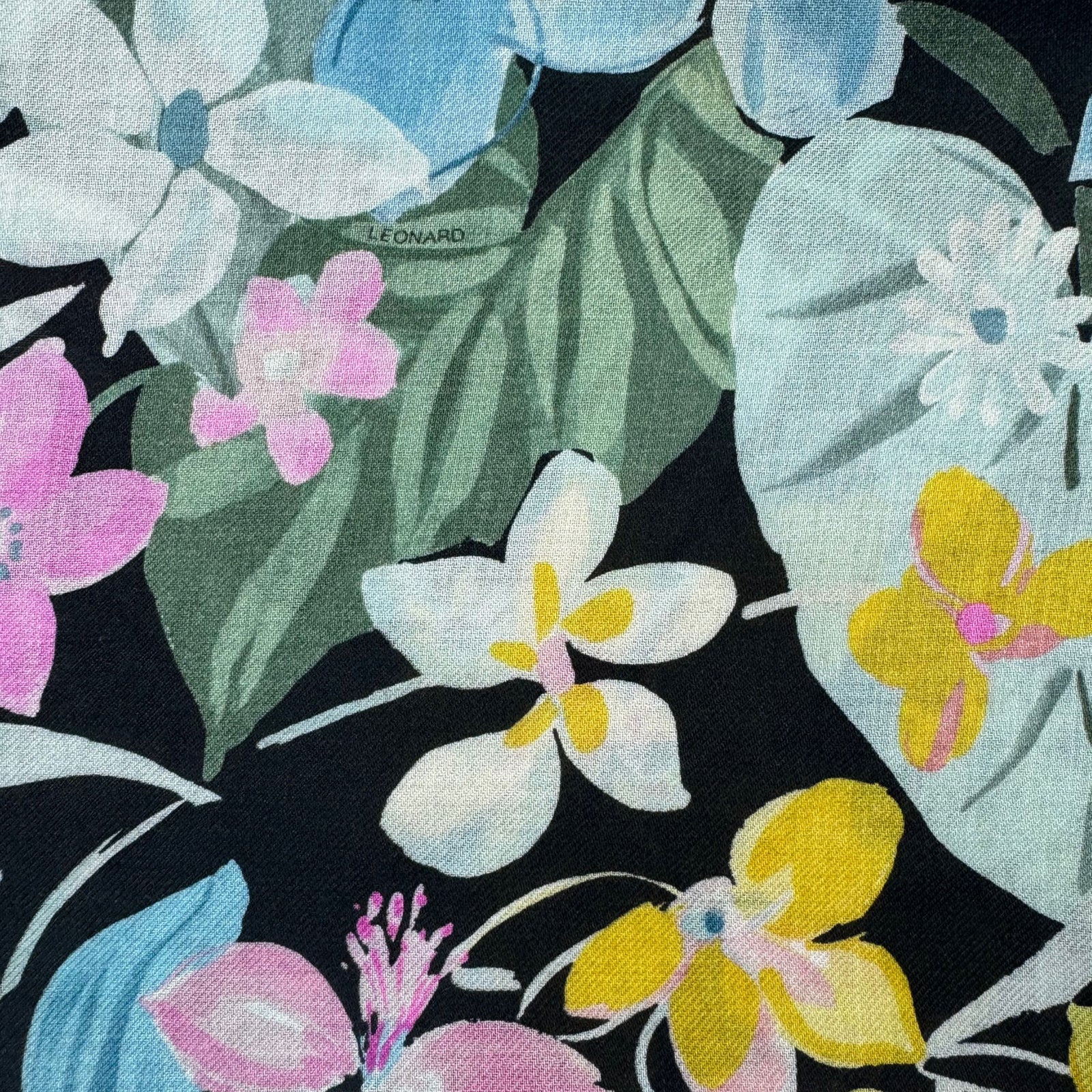 New Leonard Paris Scarf Floral Design - Large Square Wool Silk Wrap