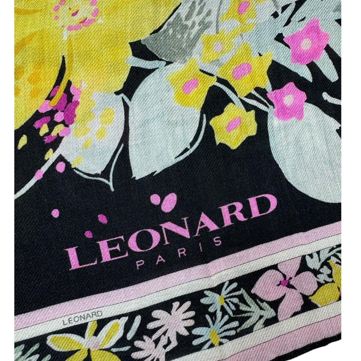 Leonard Paris Scarf Floral Design - Large Square Wool Silk Wrap SALE