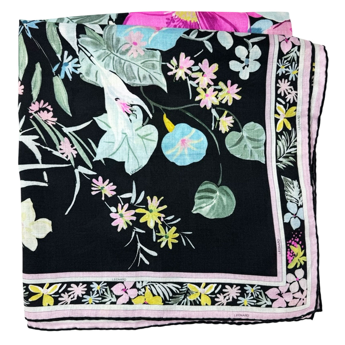 New Leonard Paris Scarf Floral Design - Large Square Wool Silk Wrap