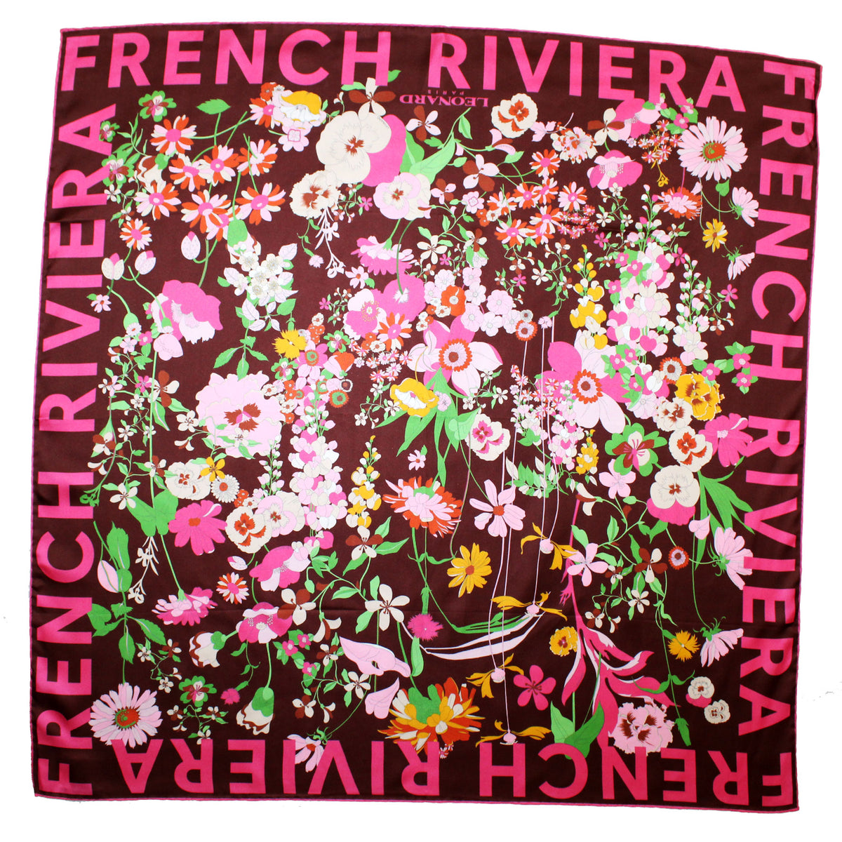 Leonard Paris Scarf Brown Pink French Riviera Floral 
