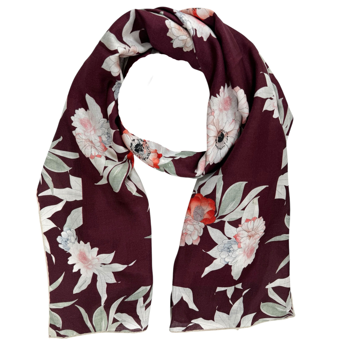 Leonard Scarf Floral Maroon - Cashmere Silk Shawl