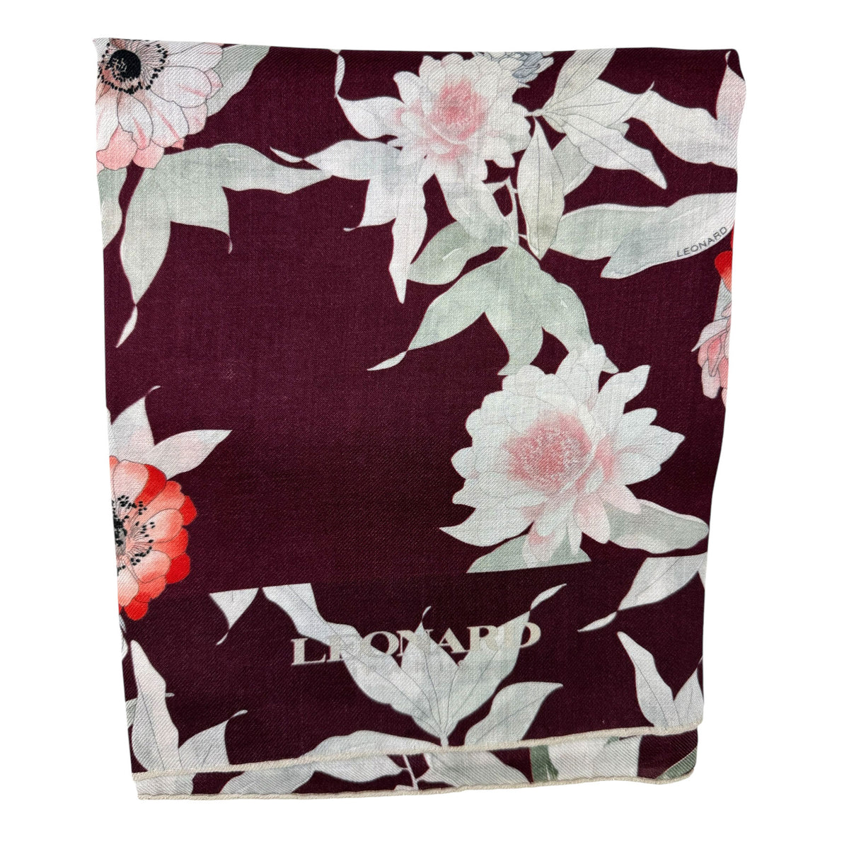 Leonard Paris Scarf Floral Maroon - Cashmere Silk Shawl