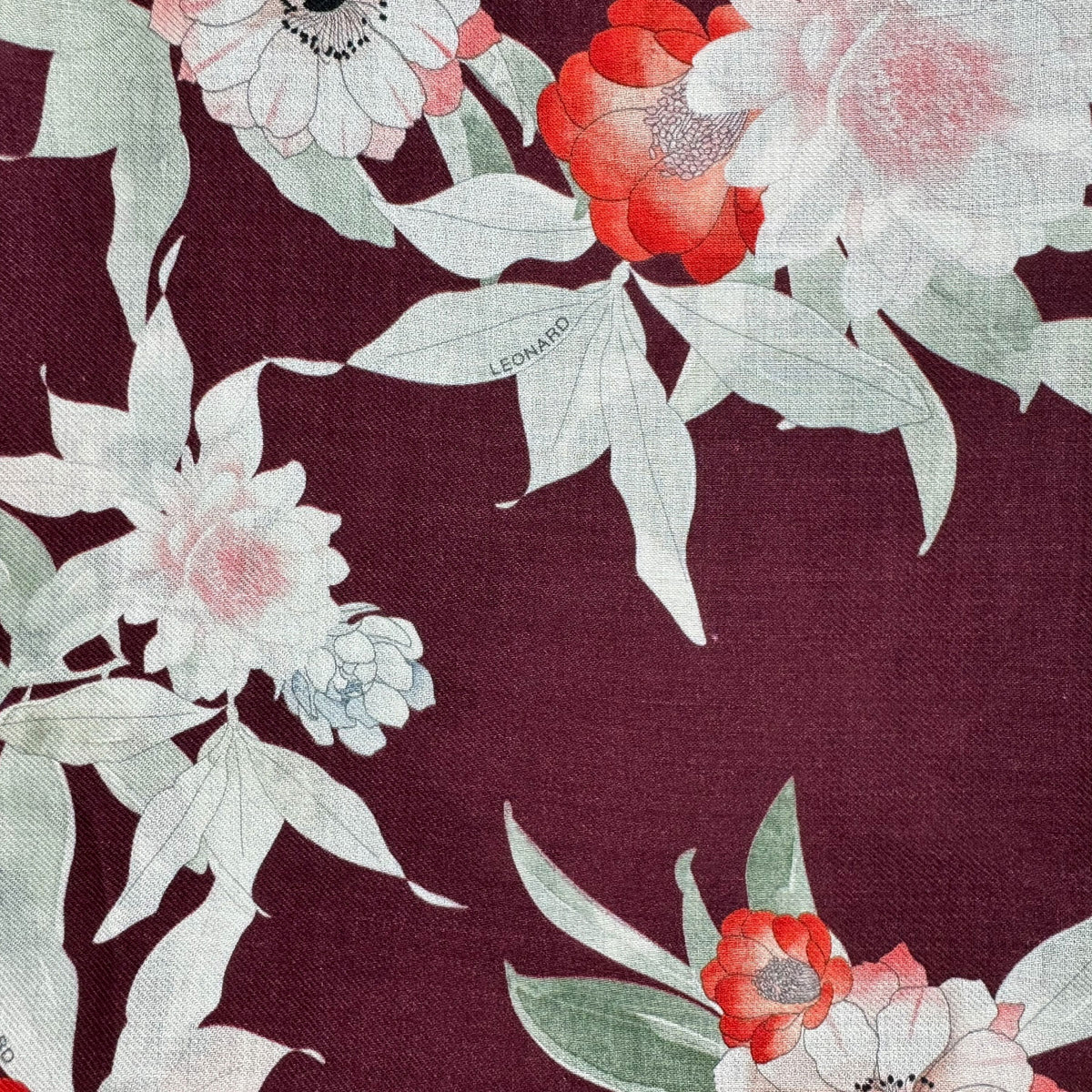 Leonard Paris Scarf Maroon Floral 
 Cashmere Silk Shawl