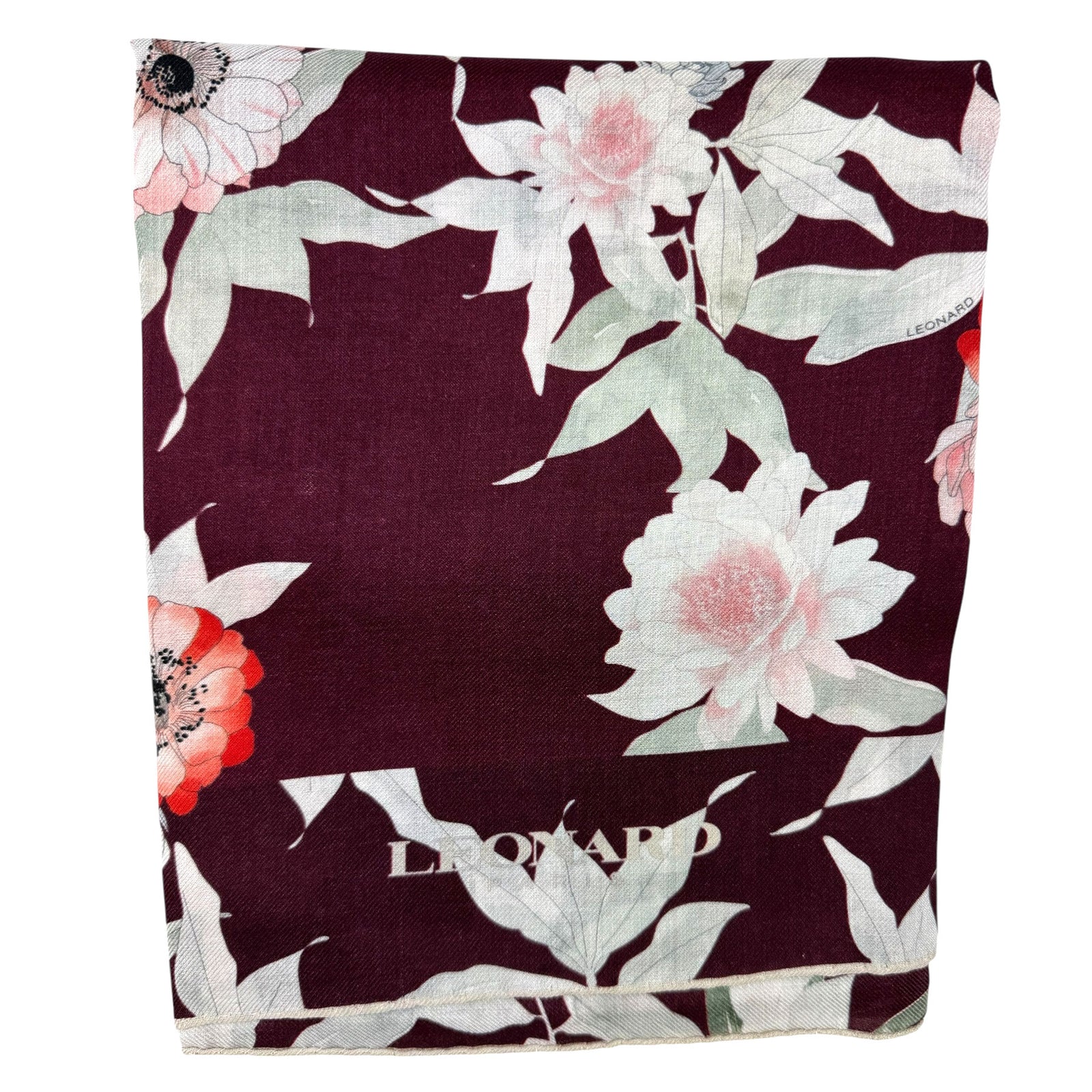 Leonard Paris Scarf Maroon Floral Design - Luxury Cashmere Silk Shawl
