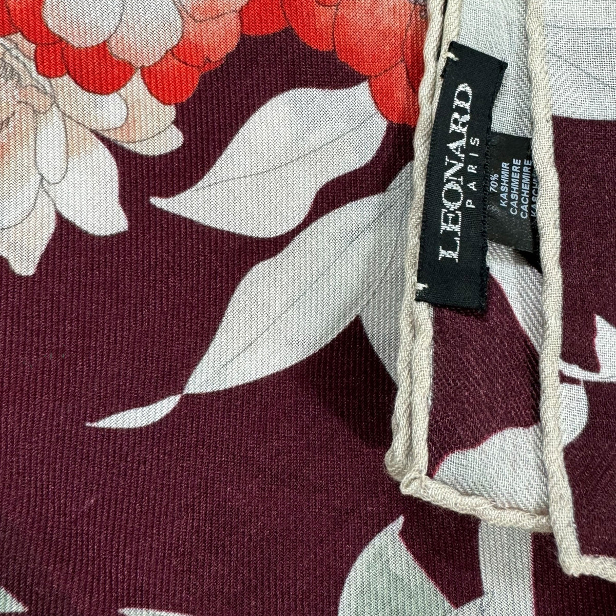 Leonard Paris Scarf Floral Maroon - Cashmere Silk Shawl