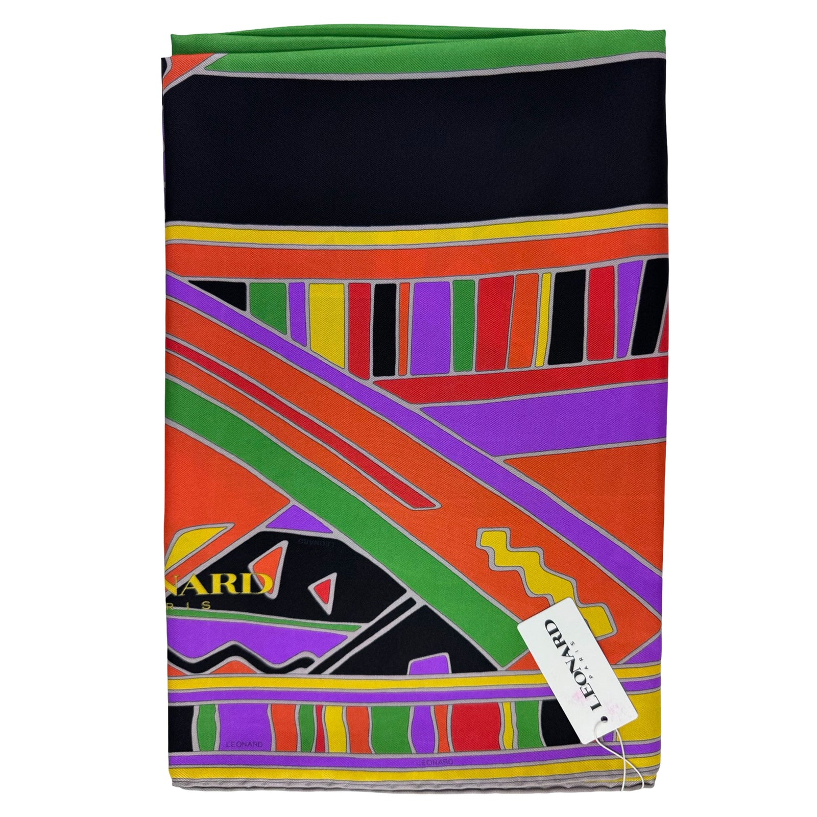 Leonard Paris Scarf Orange Purple Design - Square Twill Silk Wrap