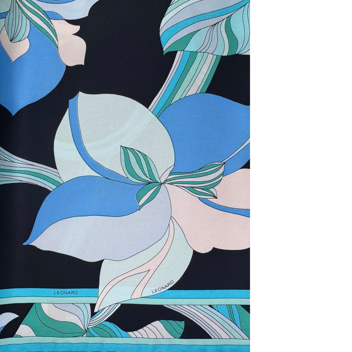 Leonard Paris Scarf Black Blue Green Floral - Twill Silk Square Foulard