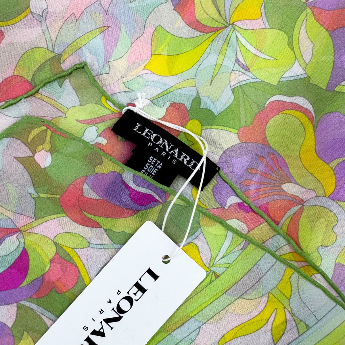 Leonard Paris Scarf Green Lavender Pink Floral - Chiffon Silk Shawl