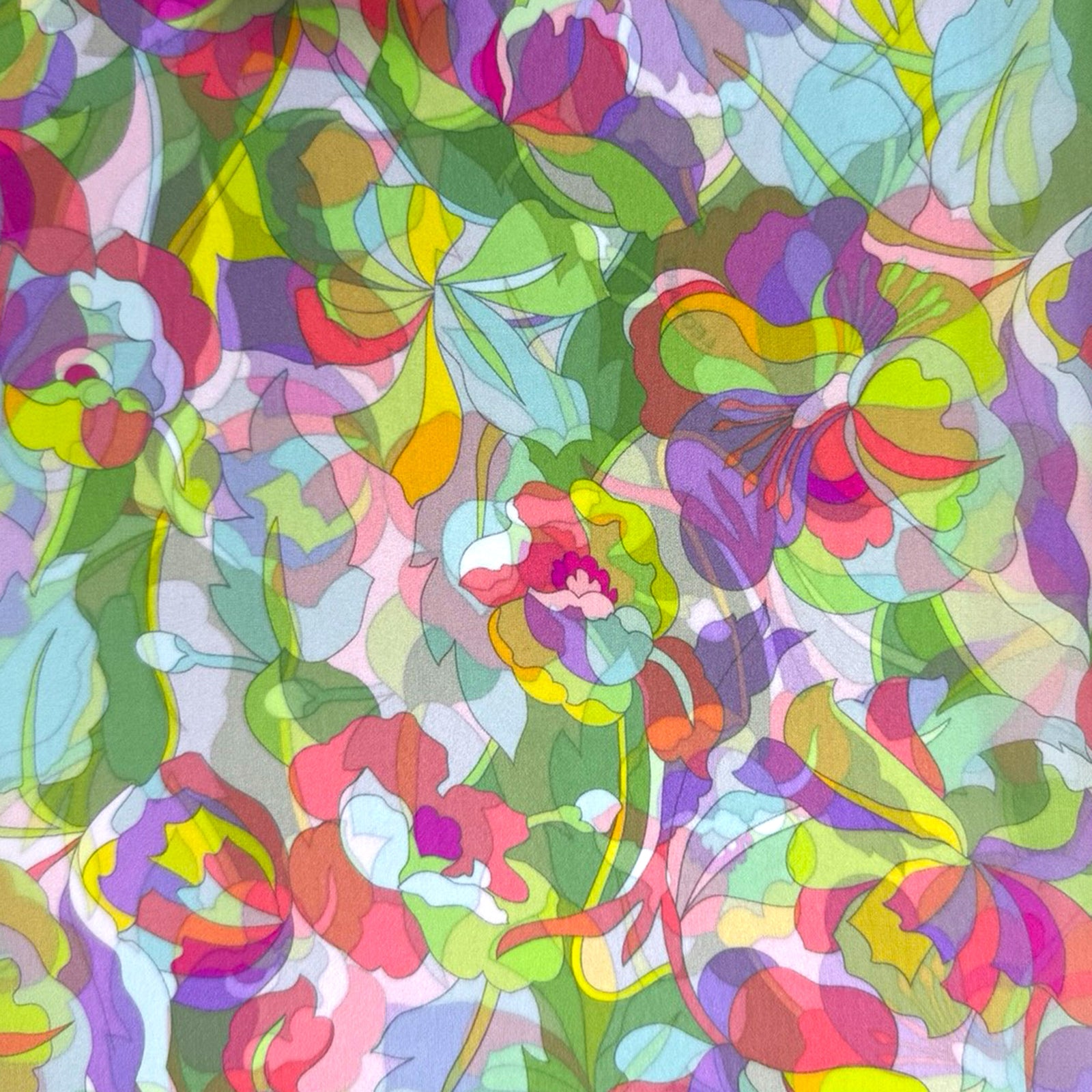 Leonard Paris Scarf Green Lavender Pink Floral - Chiffon Silk Shawl