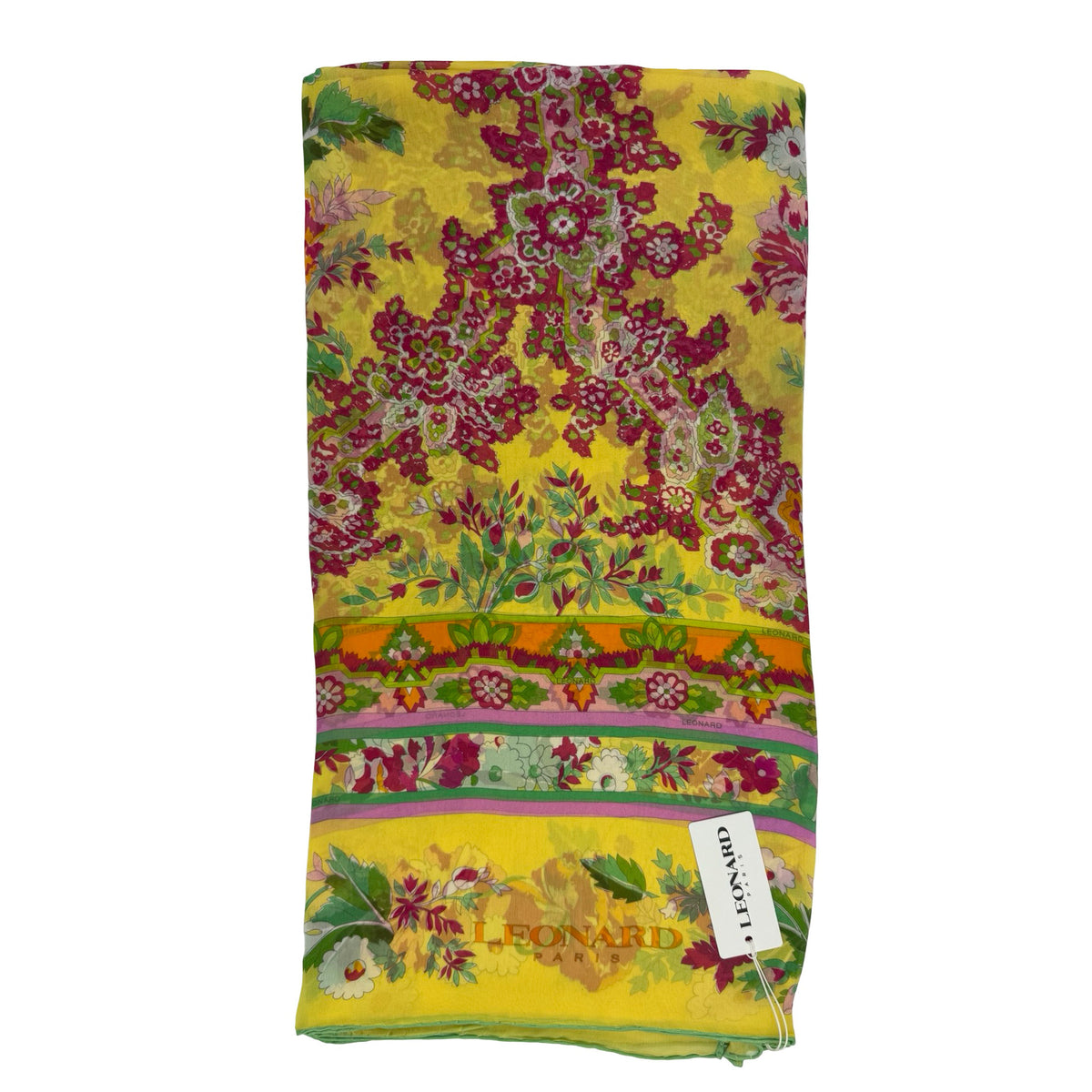 Leonard Paris Scarf Yellow Pink Floral - Chiffon Silk Shawl