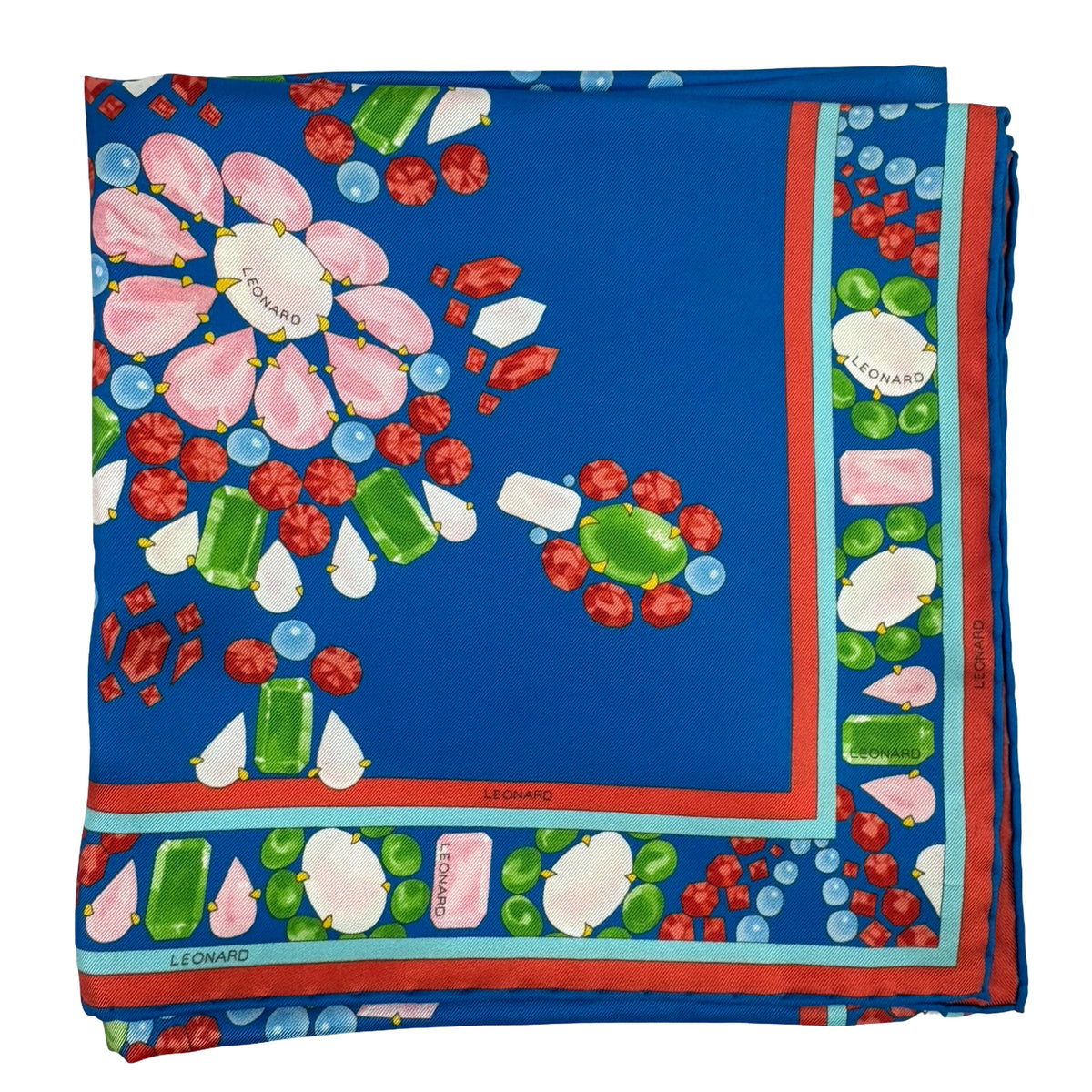 Leonard Paris Scarf Royal Blue Gems - Twill Silk Square Foulard