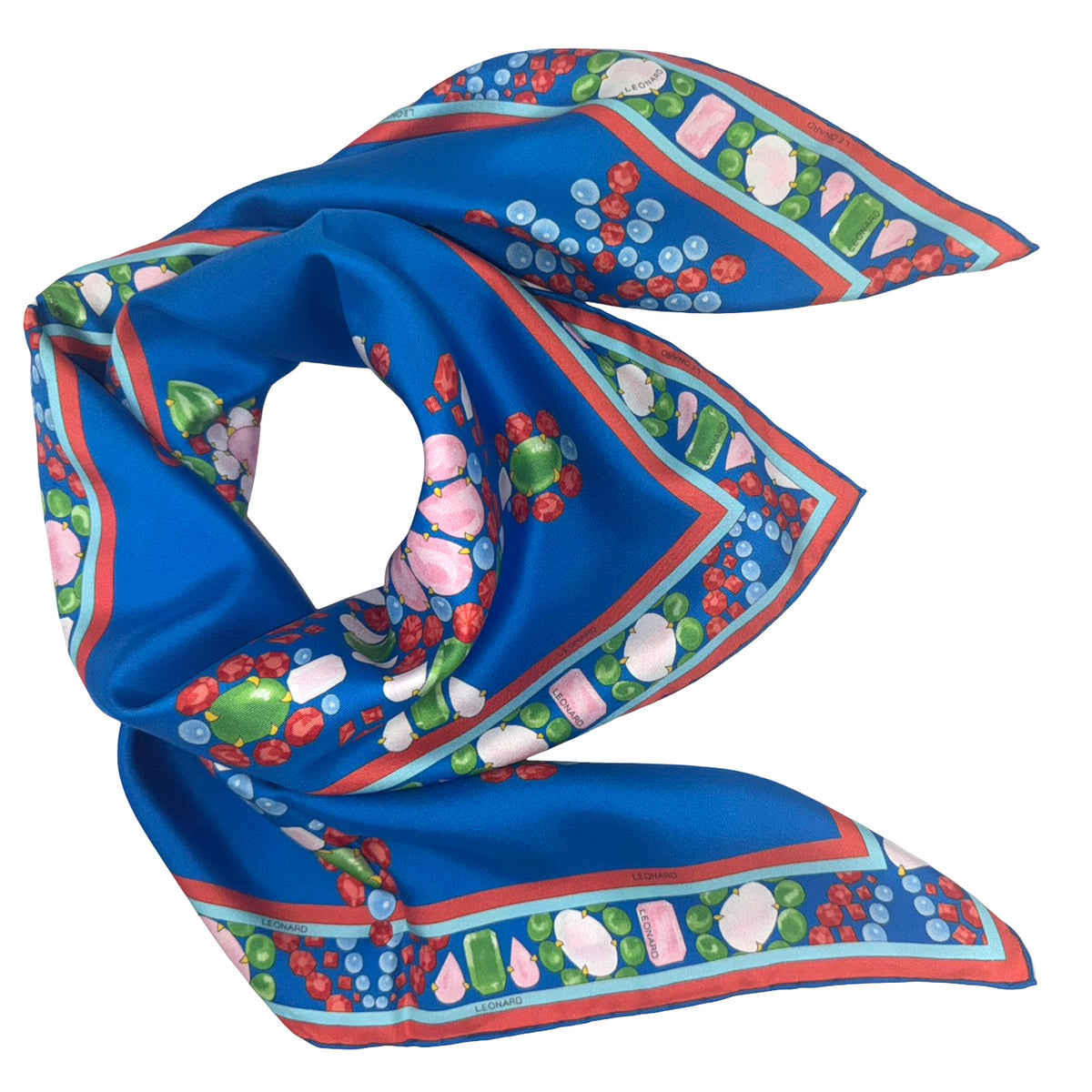 Leonard Paris Scarf Royal Blue Gems - Twill Silk Square Foulard