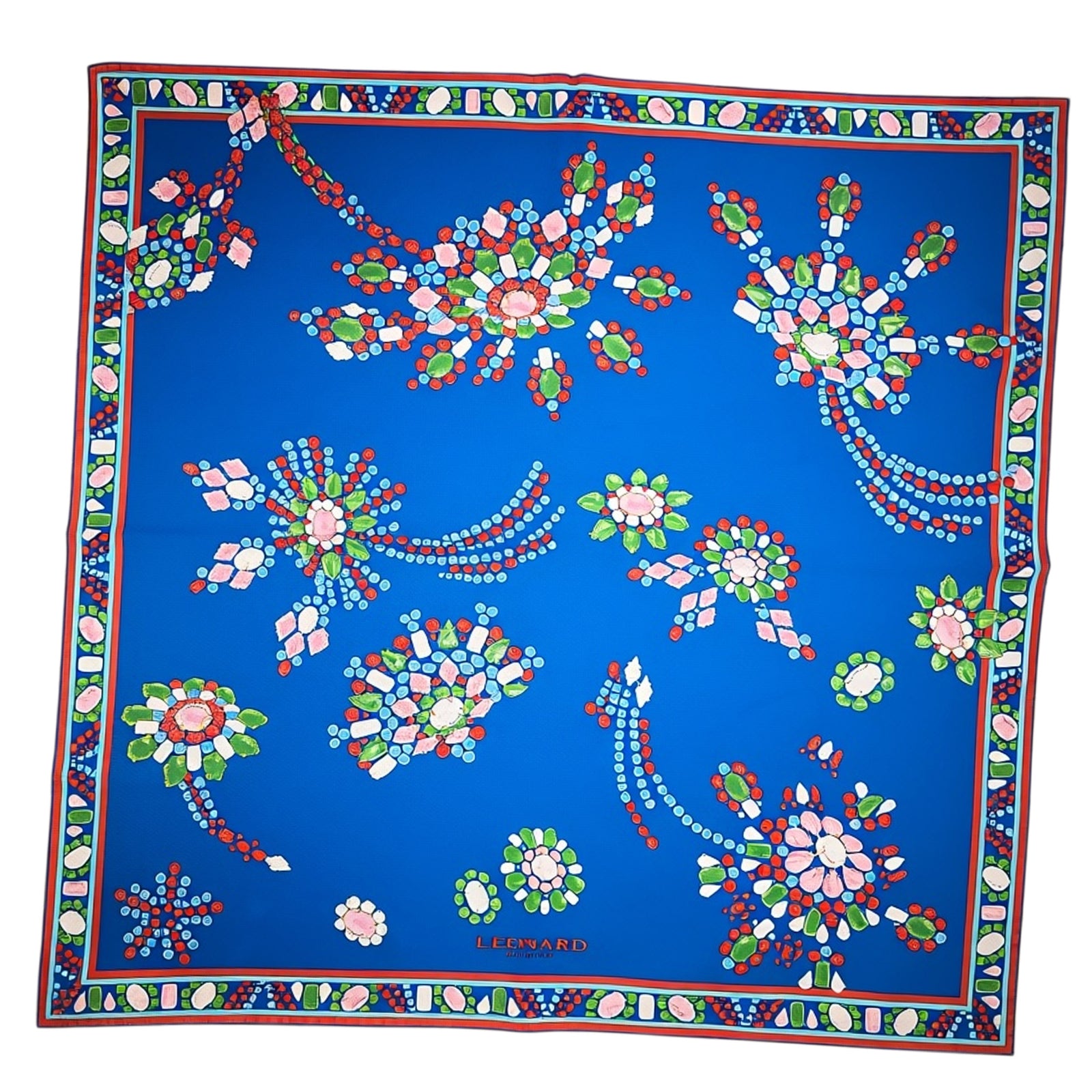 Leonard Paris Scarf Royal Blue Gems - Twill Silk Square Foulard