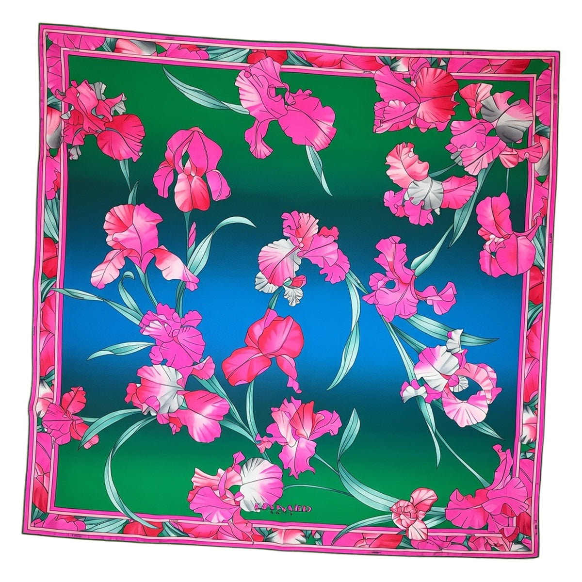 Leonard Paris Scarf Pink Green Floral - Twill Silk Square Foulard
