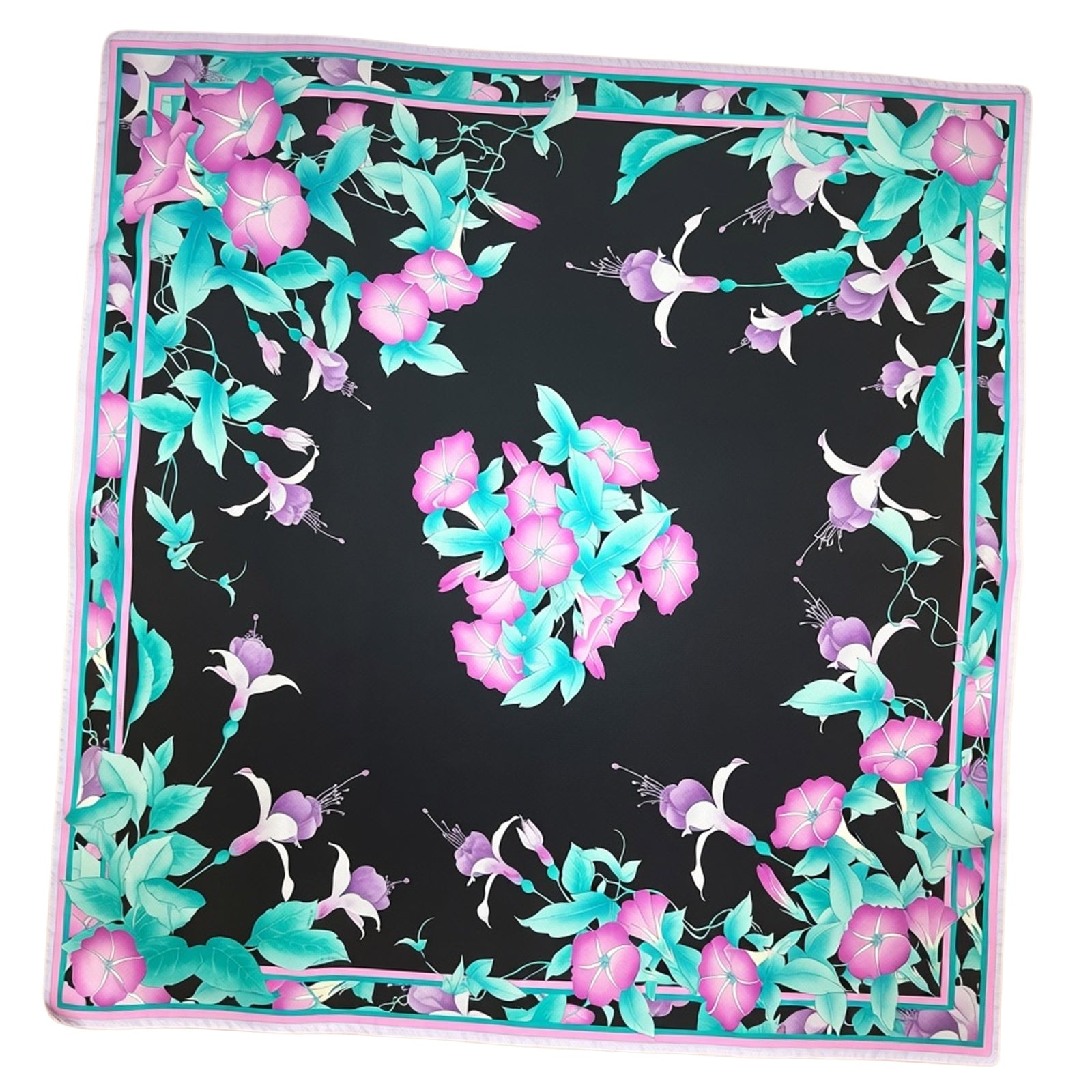 Leonard Paris Scarf Black Lilac Floral - Twill Silk Square Foulard