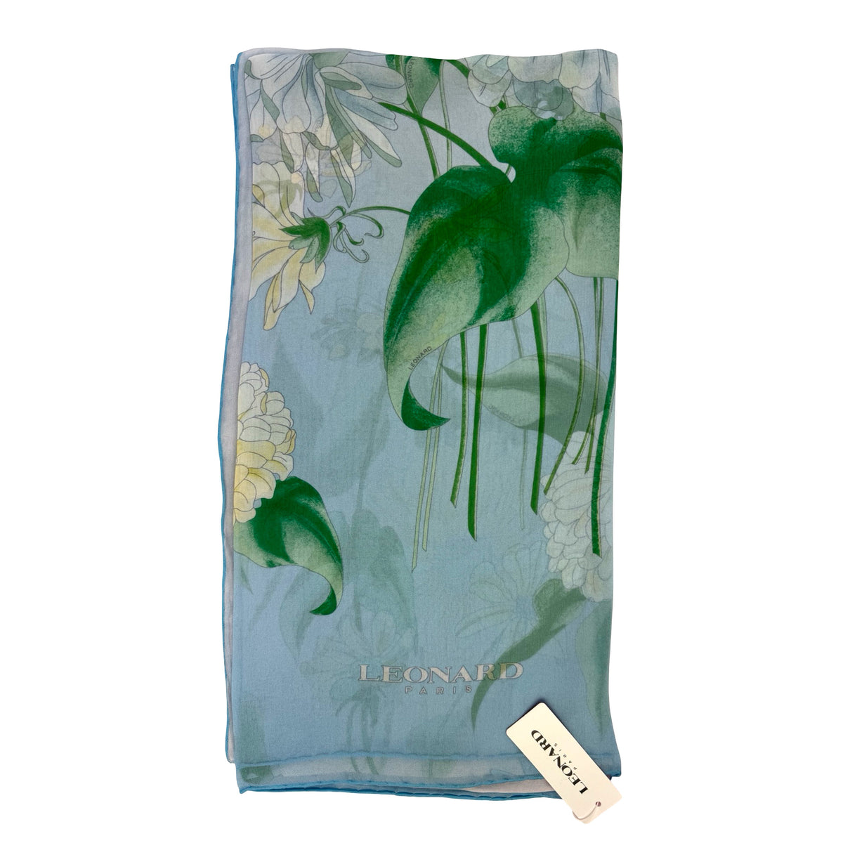 Leonard Paris Scarf Light Blue Floral - Chiffon Silk Shawl