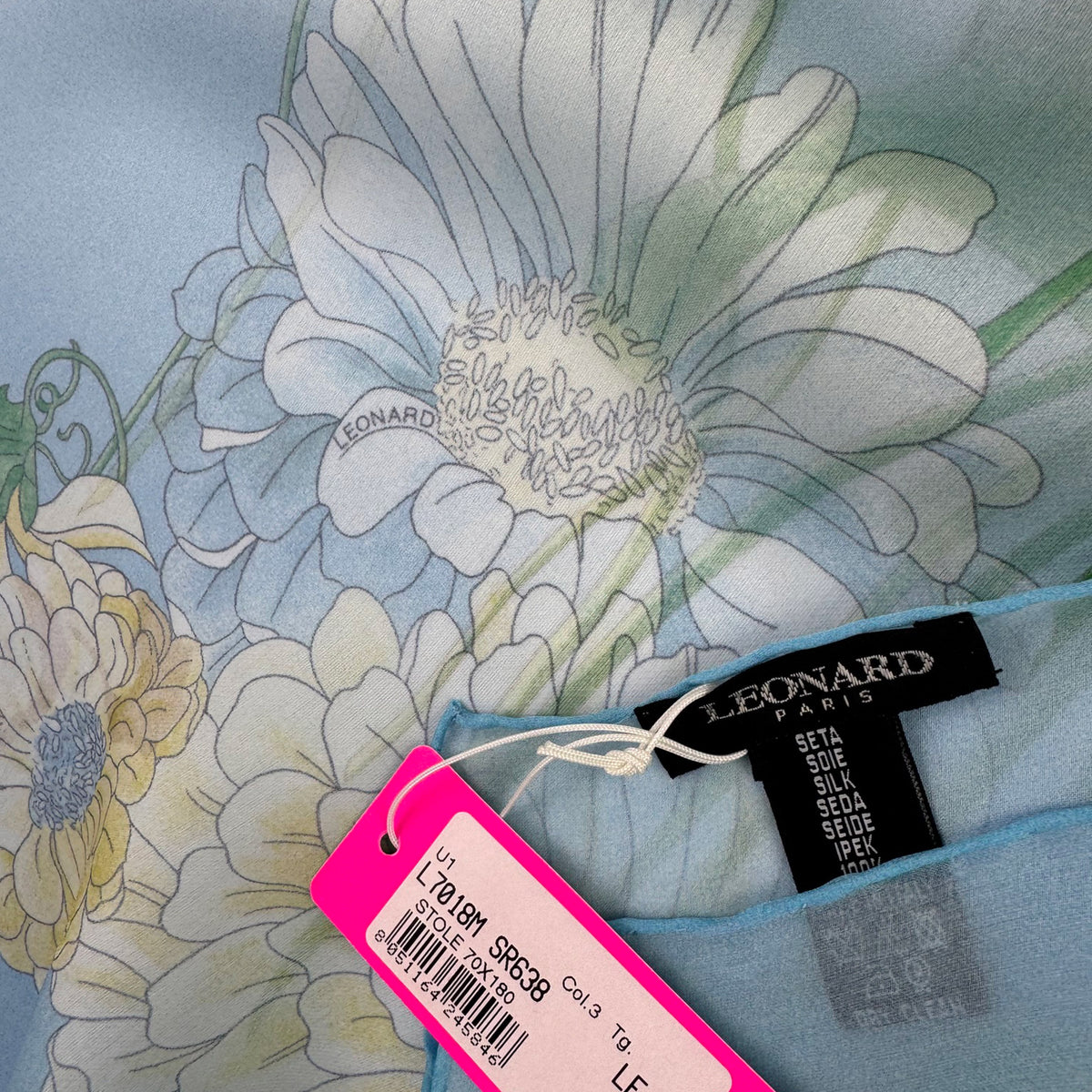 Leonard Paris Scarf Light Blue Chiffon Silk Shawl