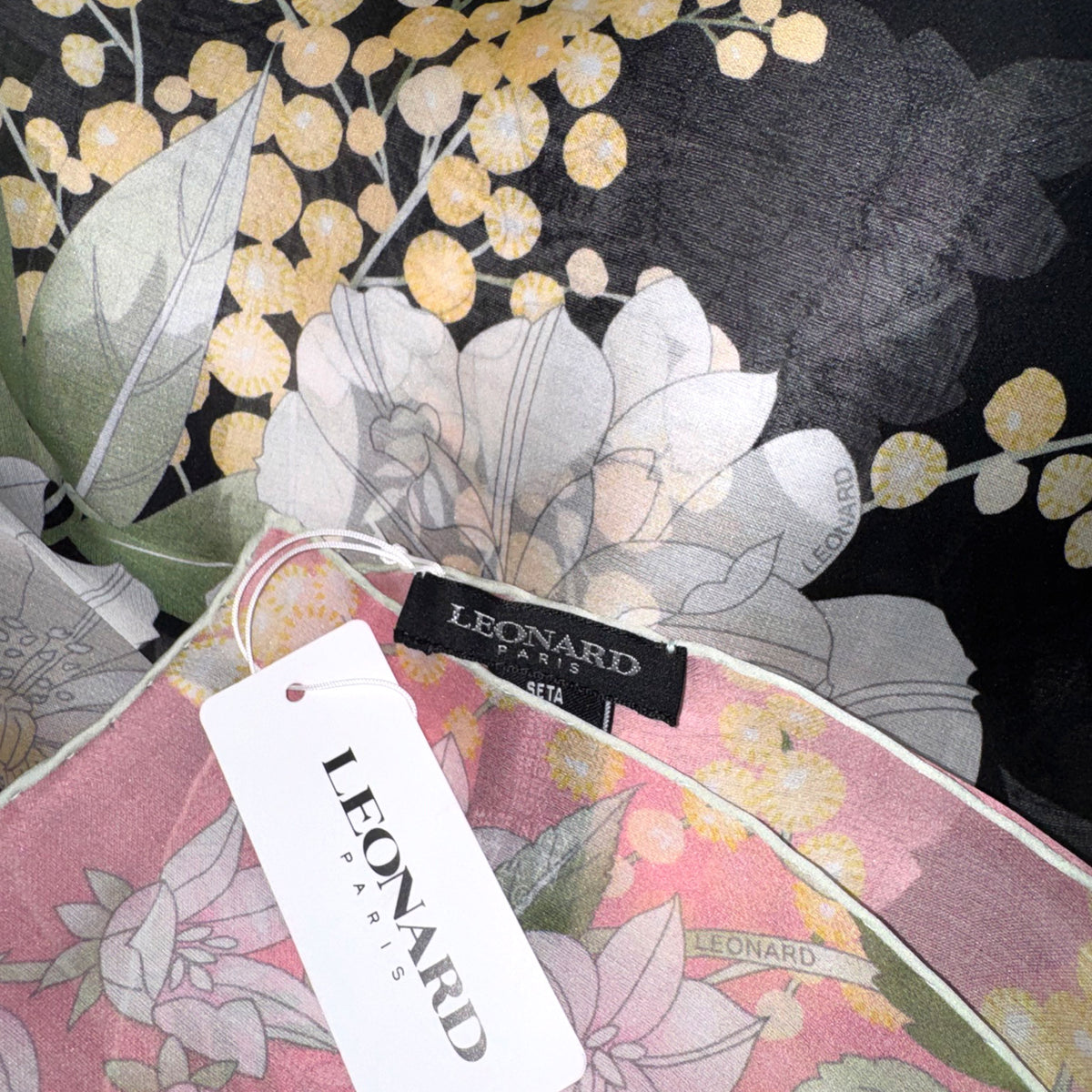 Leonard Paris Scarf Dust Pink Black Floral - Chiffon Silk Shawl