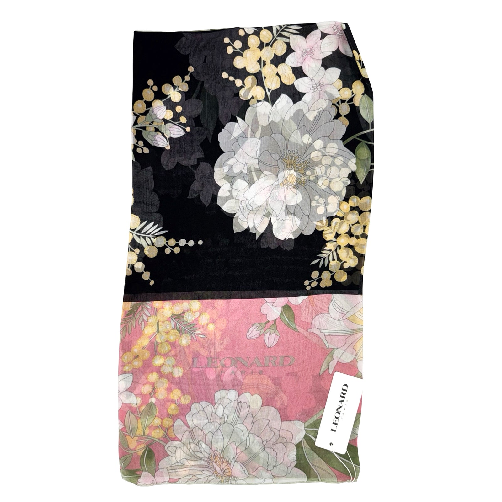 Leonard Paris Scarf Dust Pink Black Floral - Chiffon Silk Shawl