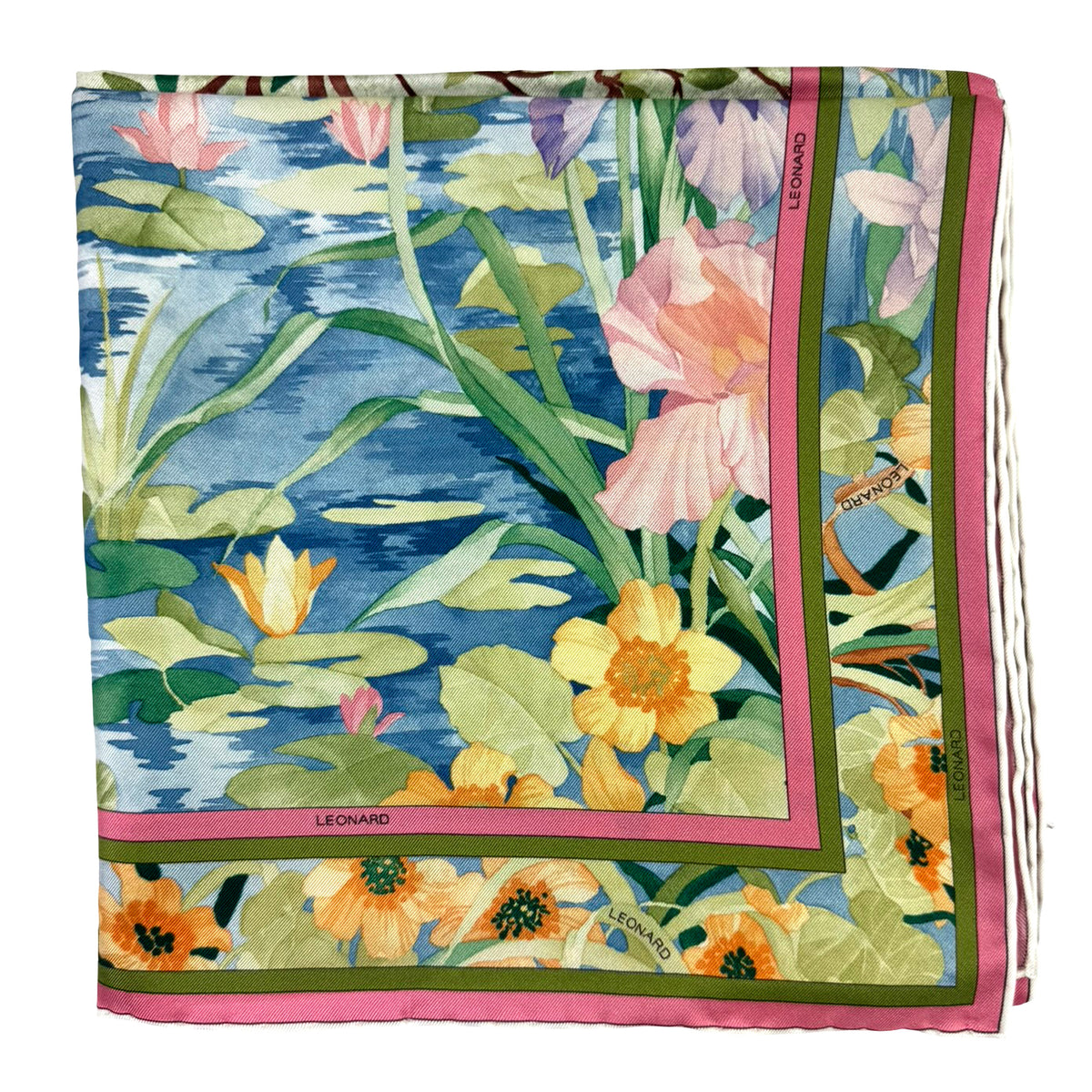 Leonard Paris Scarf Water Flowers Pink Olive
