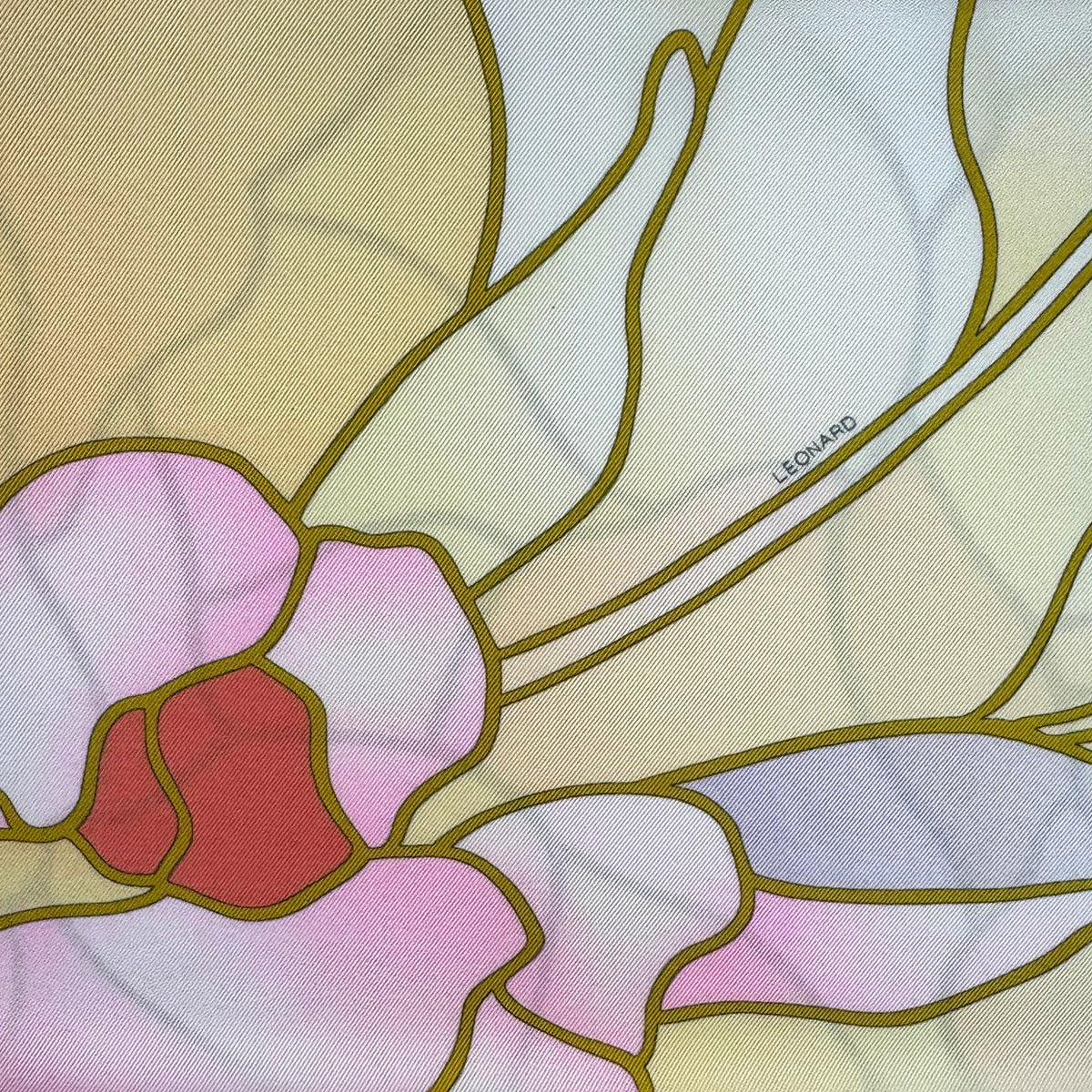 Leonard Paris Scarf Yellow Olive Pink Flower 
