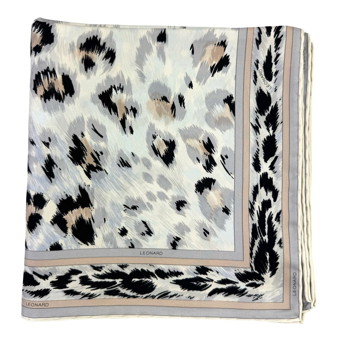 Leonard Paris Scarf Gray Black Panther Print - Twill Silk Large Square Foulard SALE