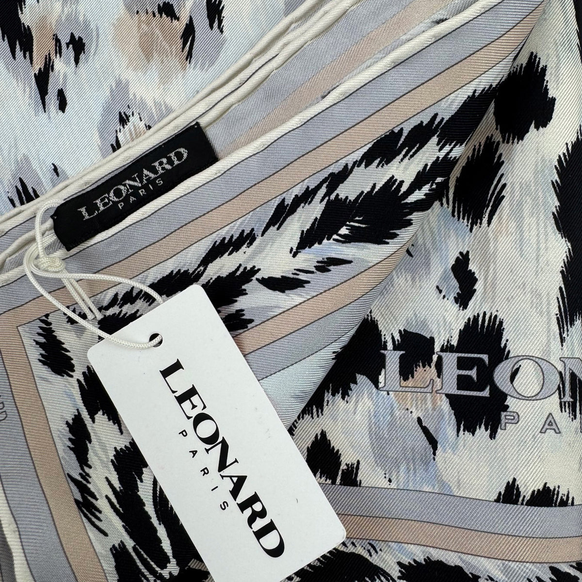 Leonard Paris Scarf Gray Black Panther Print - Twill Silk Large Square Foulard SALE