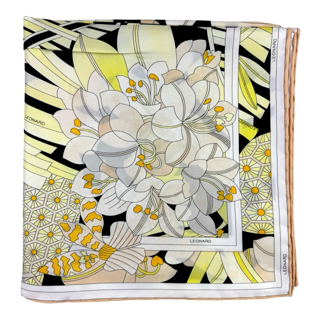 Leonard Paris Scarf Yellow Floral - Twill Silk Large Square Foulard
