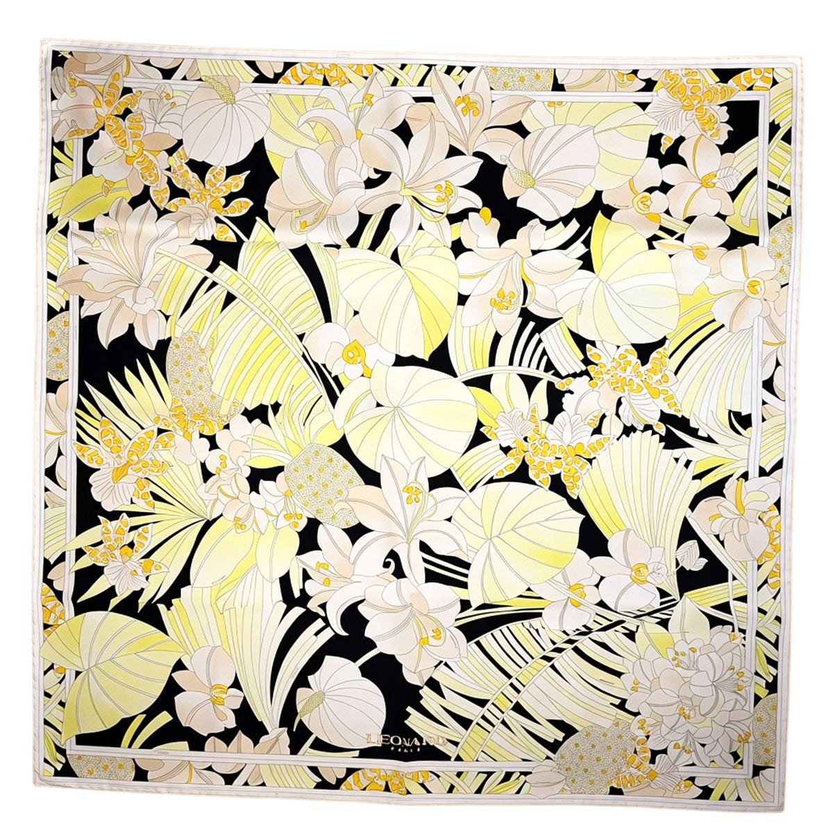 Leonard Scarf Yellow Floral - Twill Silk Large Square Foulard