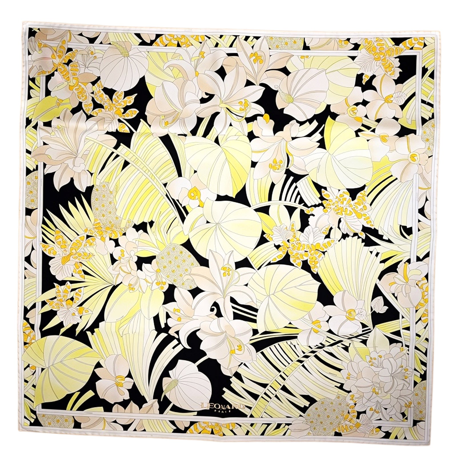 Leonard Scarf Yellow Floral - Twill Silk Large Square Foulard