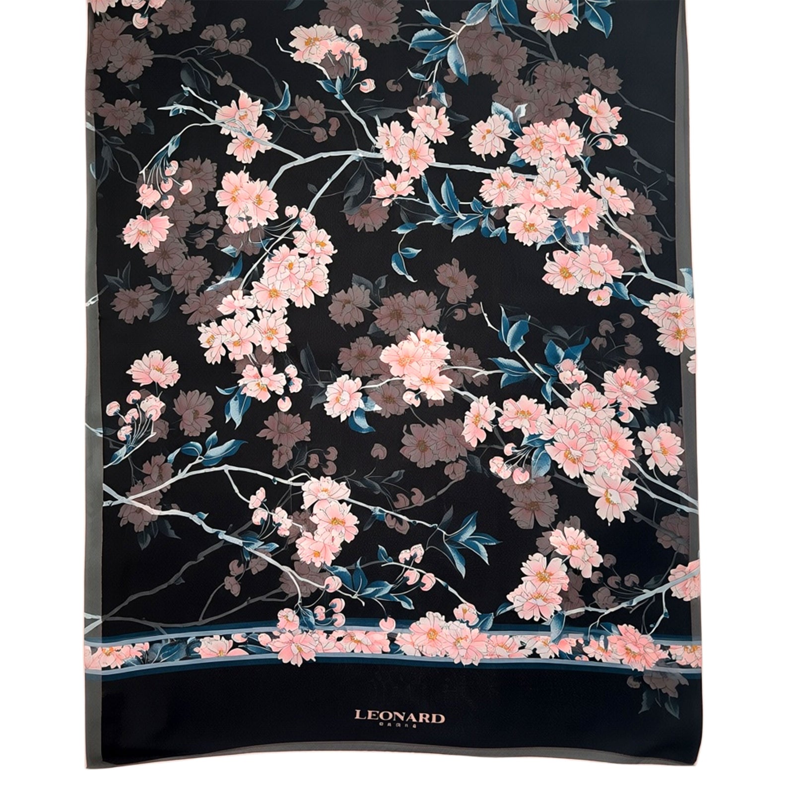 Leonard Paris Scarf Black Pink Floral - Chiffon Silk Shawl