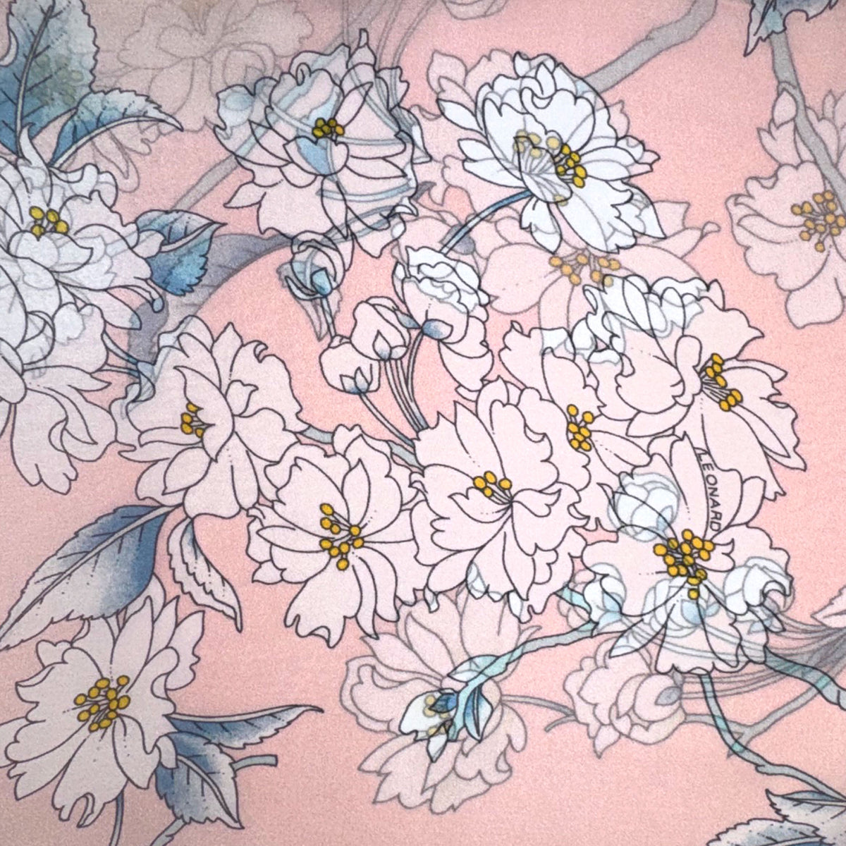 Leonard Paris Scarf Pink Floral Design - Chiffon Silk Shawl
