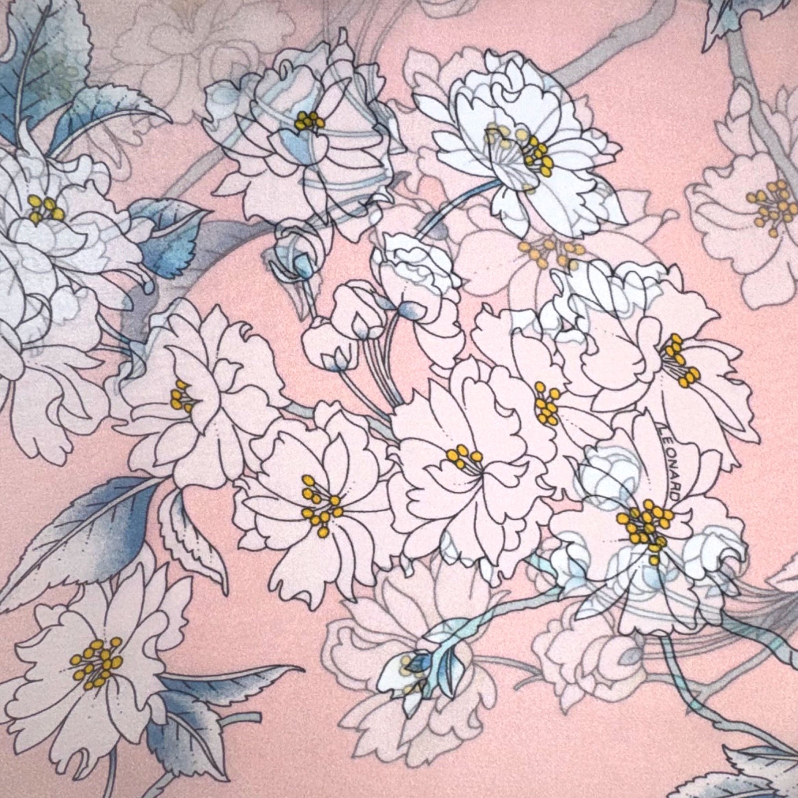 
Pink Floral Design - Chiffon Silk Shawl