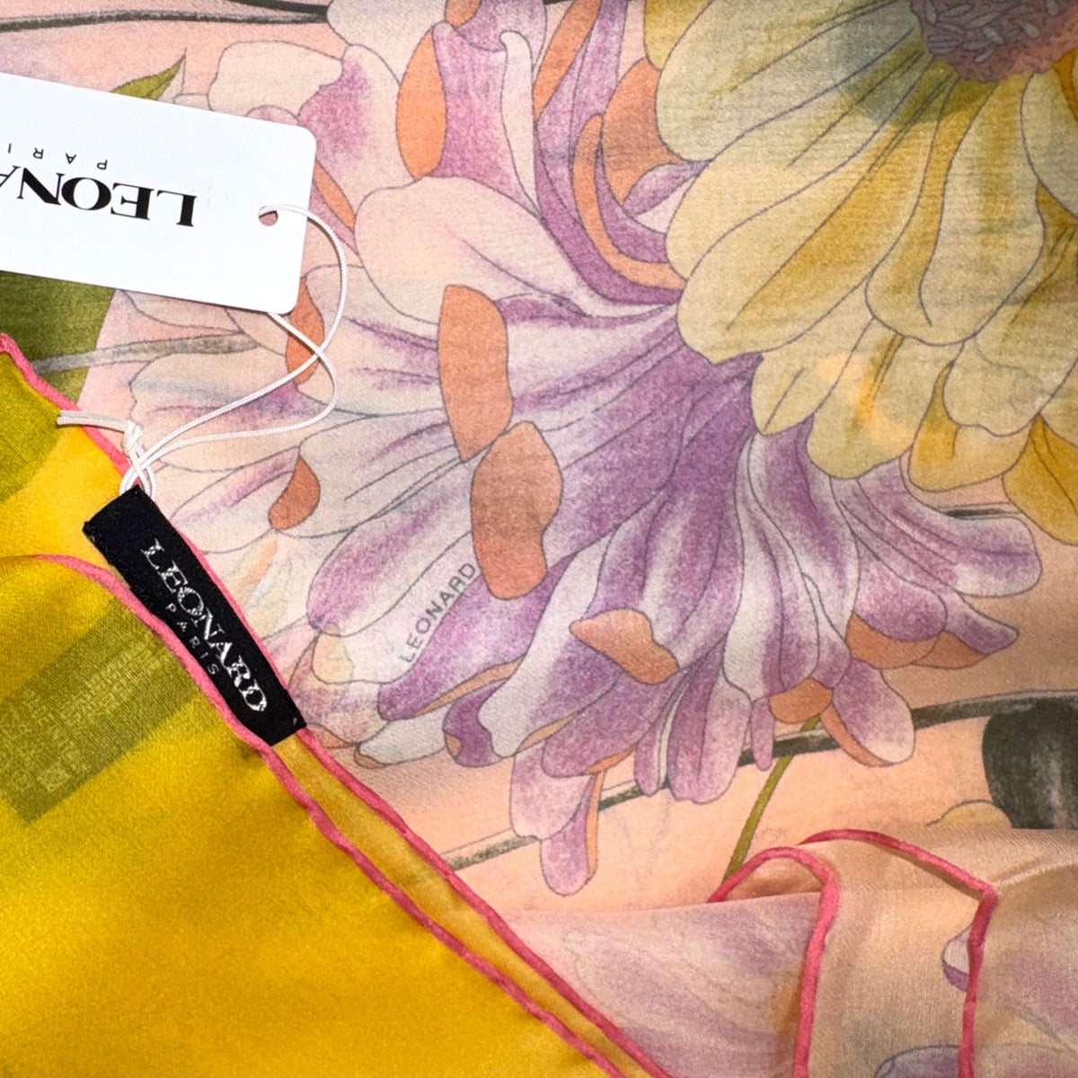 Leonard Paris Scarf Yellow Floral Design - Chiffon Silk Shawl