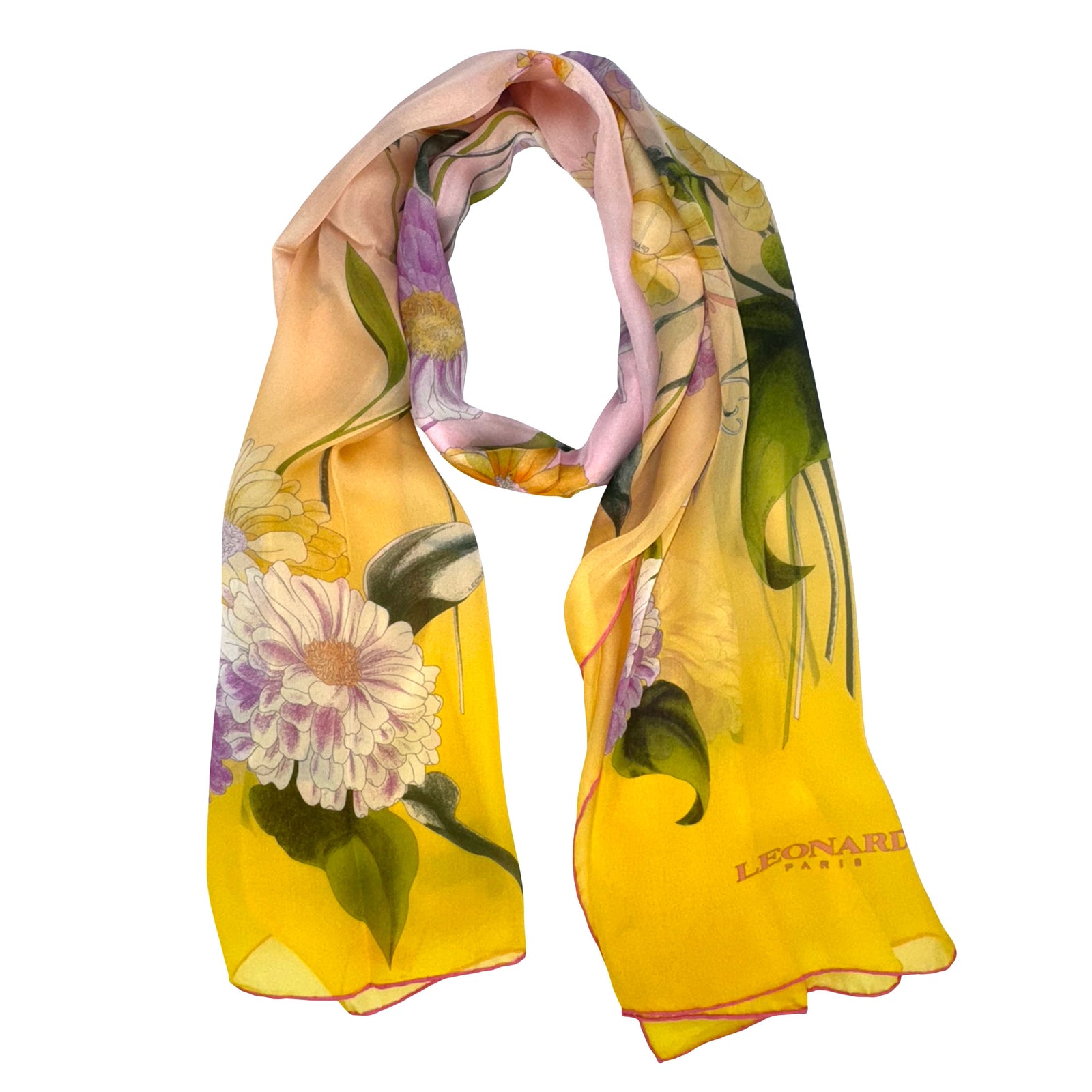 Leonard Paris Scarf Floral Design - Chiffon Silk Shawl